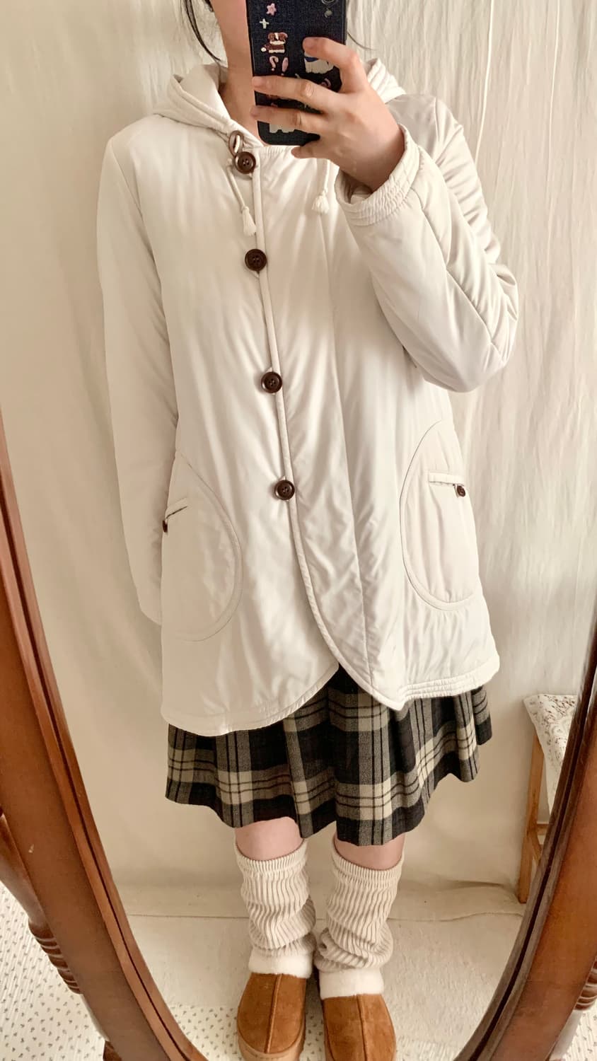 빈티지 체크 더플 후드 간절기 패딩 상품이미지4