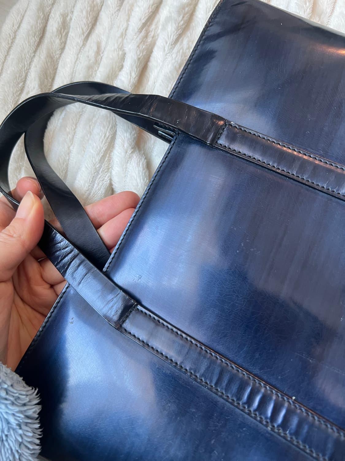 정품! 빈티지 구찌 네이비 에나멜 미니백 토트백 상품이미지3