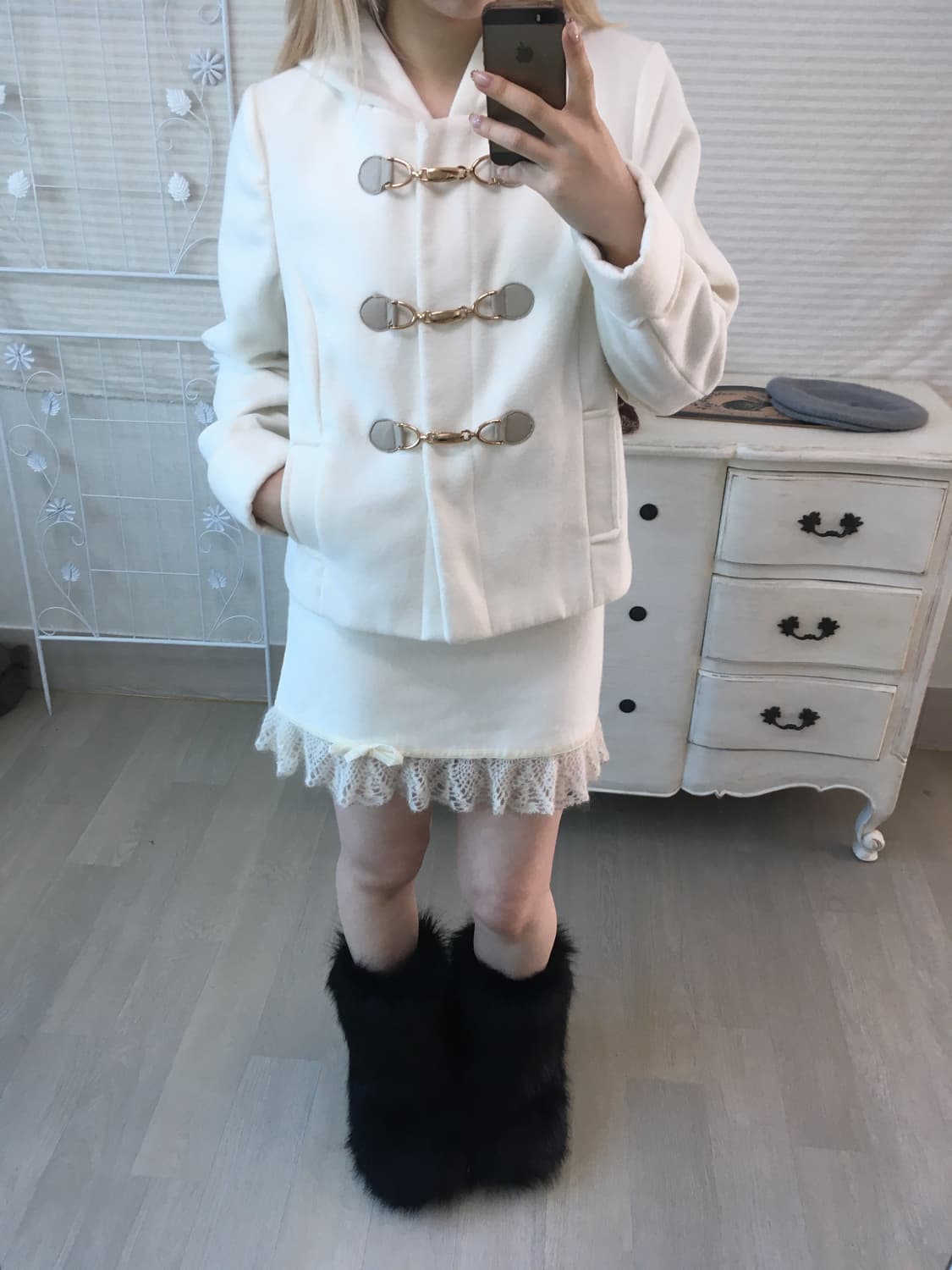 jpn vintage 후드 더플 하프코트 y2k 상품이미지2