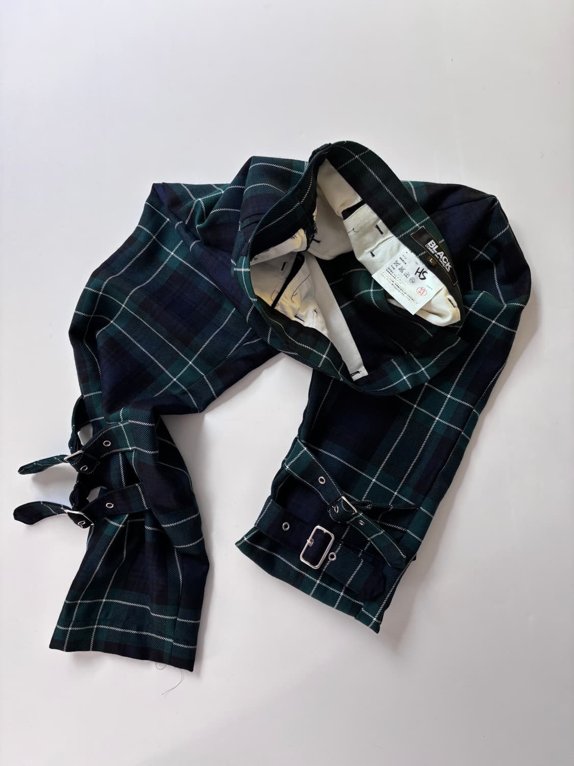 꼼데가르송 블랙 그린 체크 벨티드 팬츠 상품이미지3