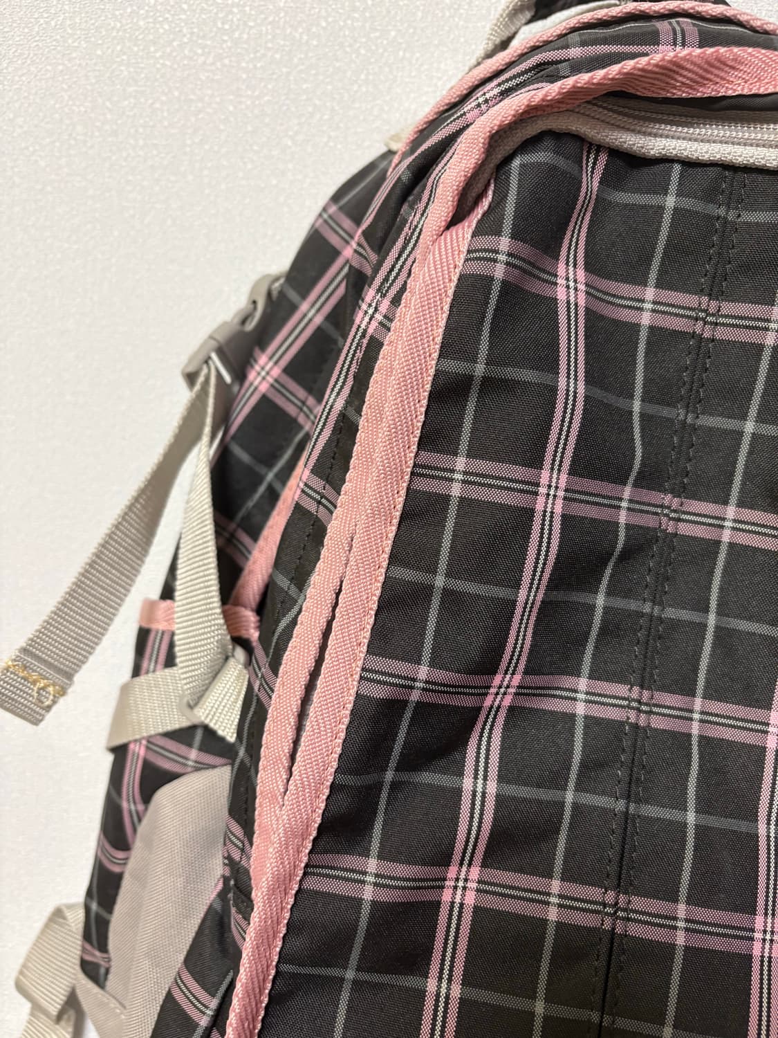 benetton 일본 빈티지 핑크 블랙 체크 백팩 가방 모리걸 상품이미지3