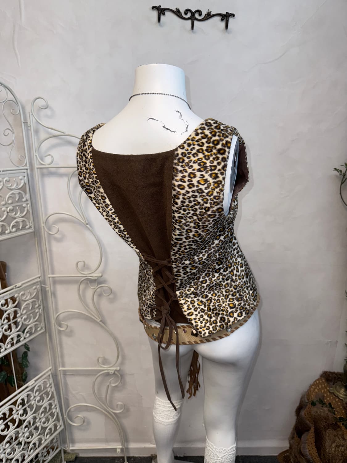 Brown leopard fur back corset vest 상품이미지3