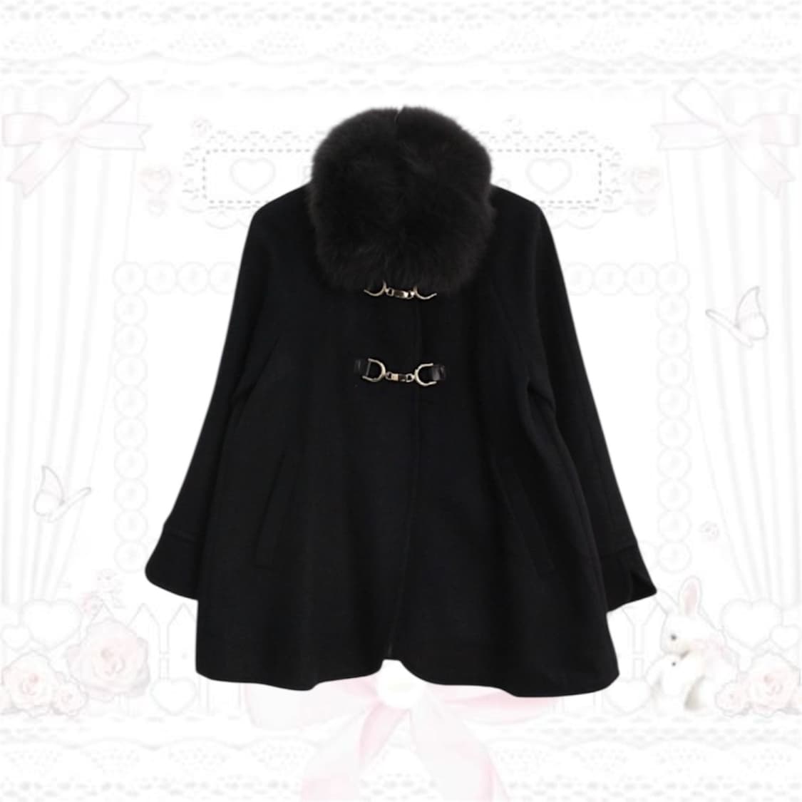 빈티지 퍼 케이프st 블랙 하프 코트 갸루 모리걸 상품이미지1