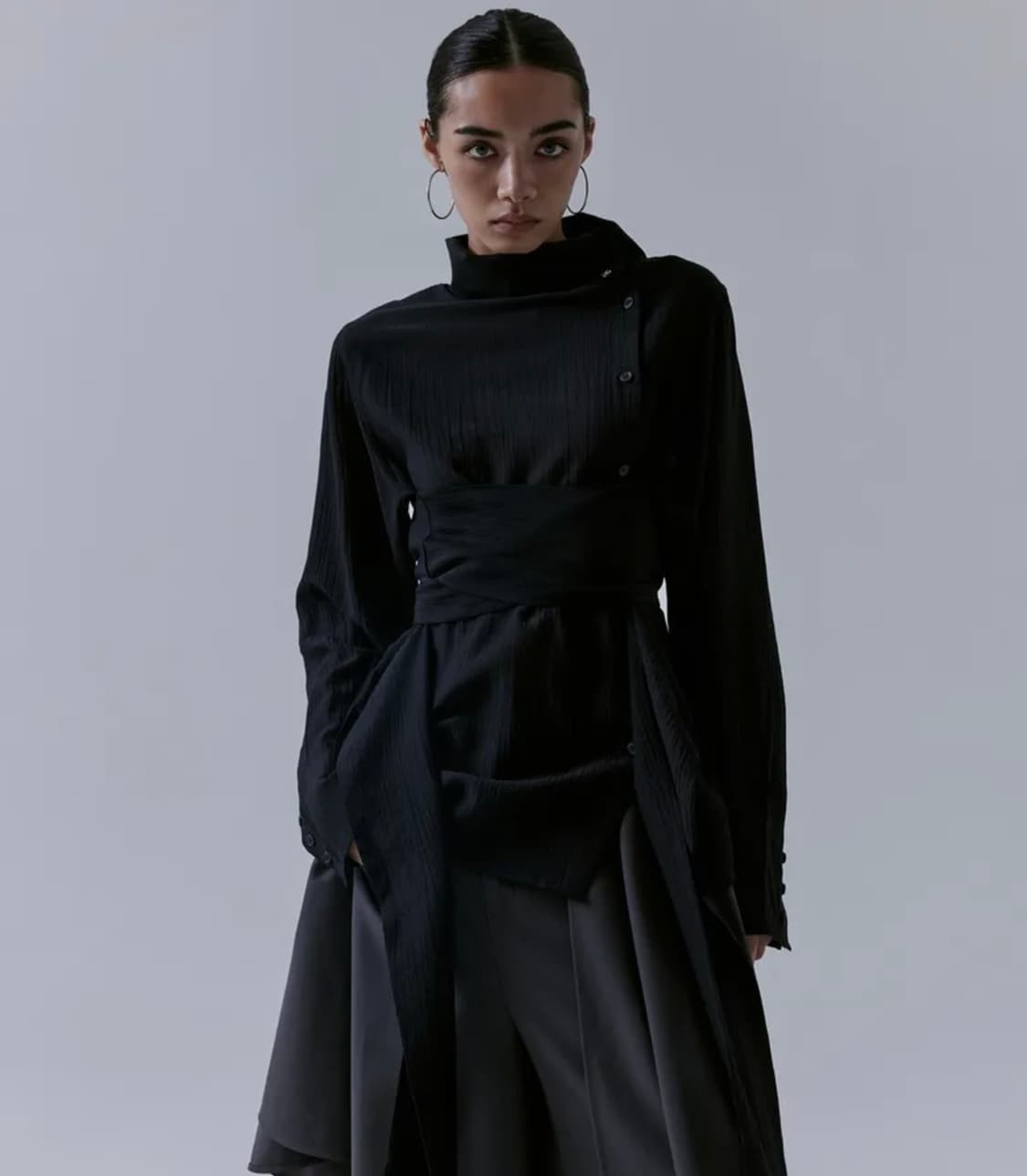 트리밍버드 3-way High-neck Wrap Blouse Black 상품이미지1