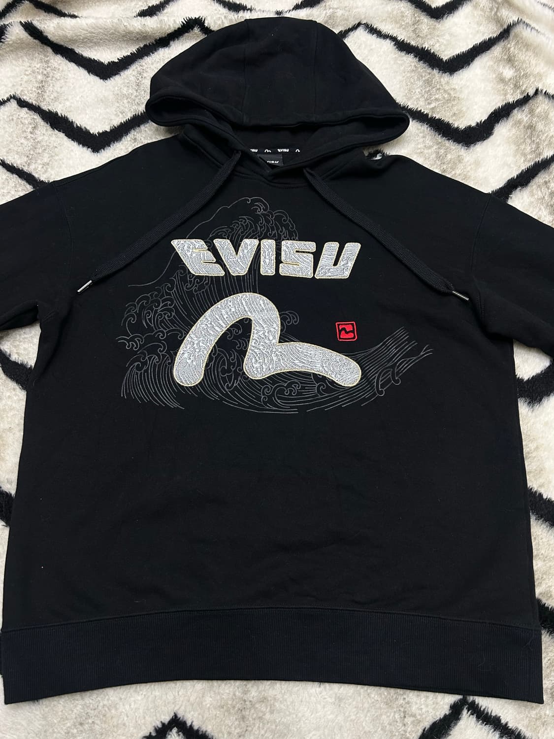 [L]에비수 자수 루즈핏 후드/블랙 상품이미지3