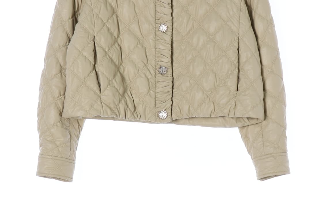 [S]타임 레더 퀼팅 패딩 노카라 숏 점퍼 재킷 가죽
 상품이미지3