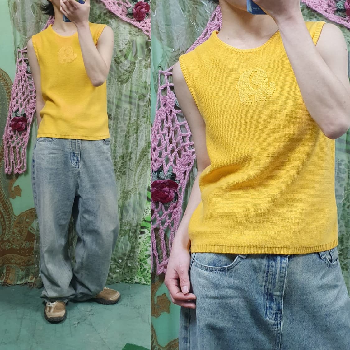 코끼리 니트 조끼 옐로 상품이미지1