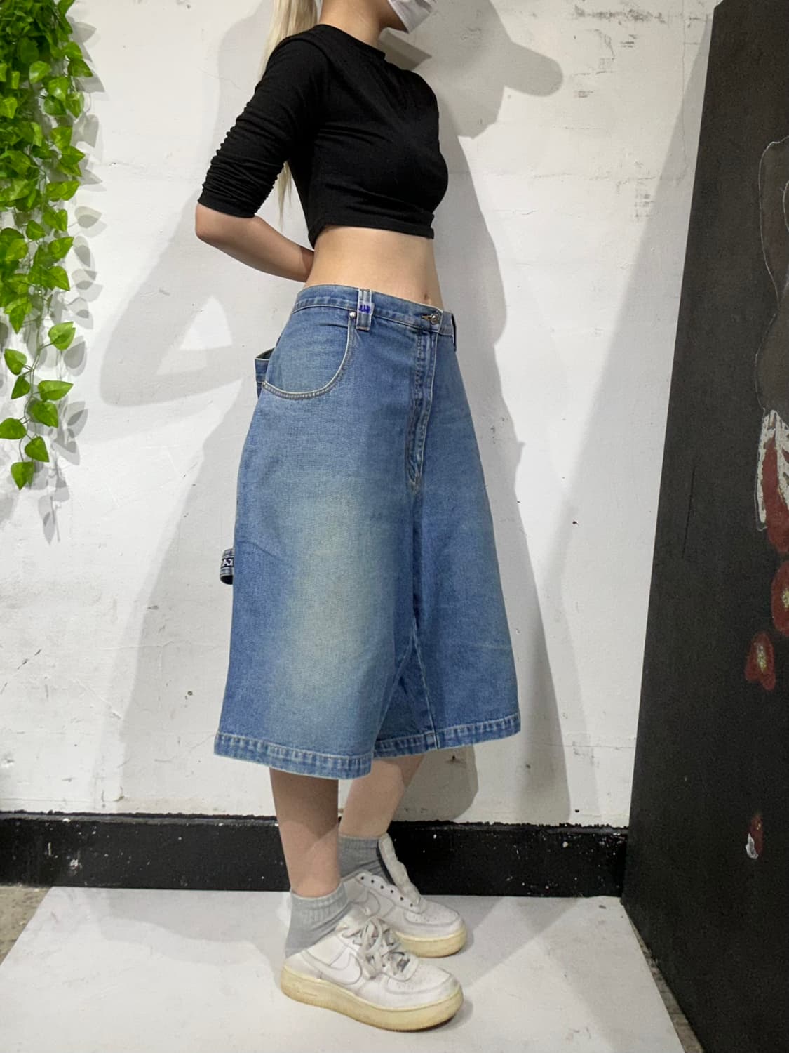 칼카니 빅 사이즈 올드스쿨 힙합 연청 와이드 데님 버뮤다 팬츠 반바지 상품이미지1