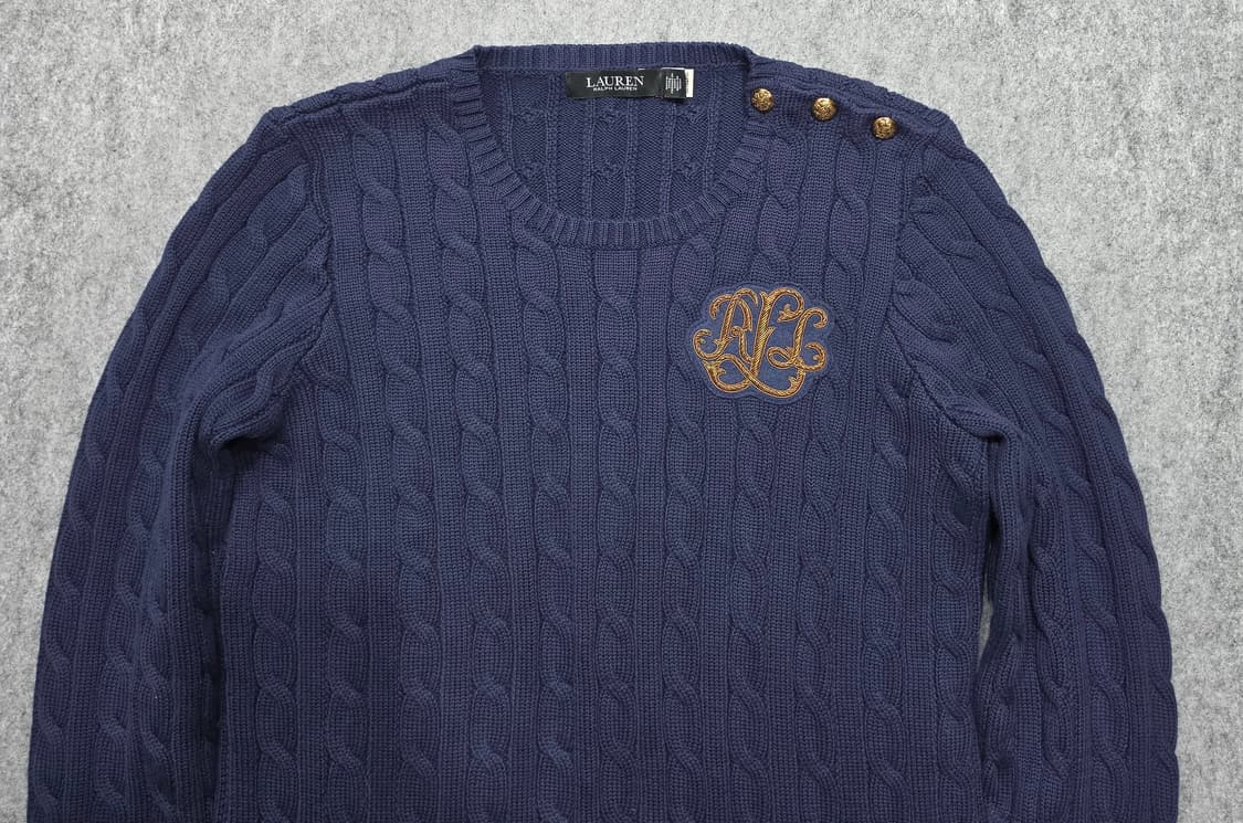 로렌 랄프로렌 금장 버튼 트림 케이블 니트 스웨터 L 큐알택 상품이미지3