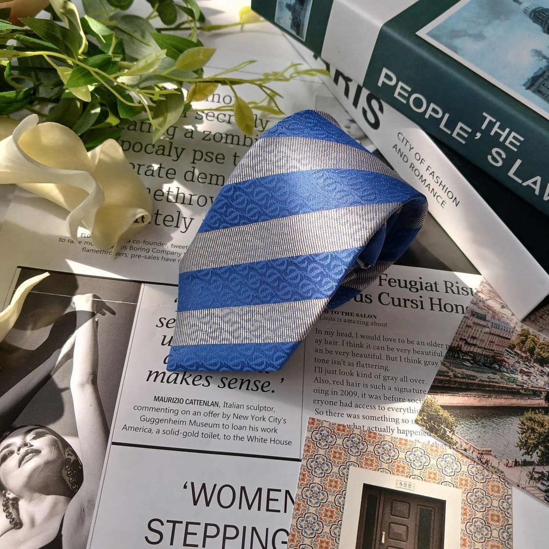 에스.티. 듀퐁 실크 블루 로고 패턴 넥타이 8cm S~A+등급 E823 상품이미지3