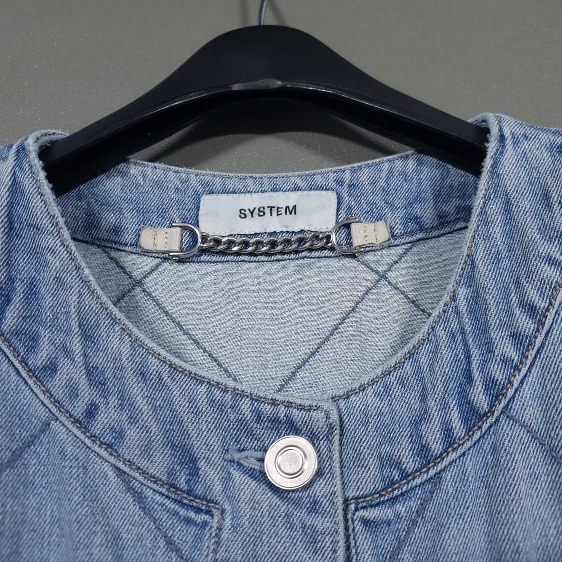 한섬 시스템 신형 21ss 퀼팅 패턴 오버핏 스티치 데님 자켓 점퍼 여성 상품이미지7