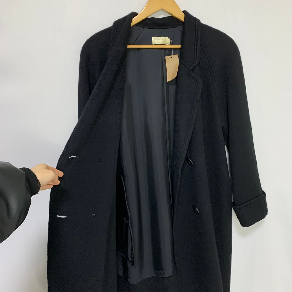 FERRAT 빈티지 캐시미어 100% 블랙 롱 코트 남녀공용 상품이미지5