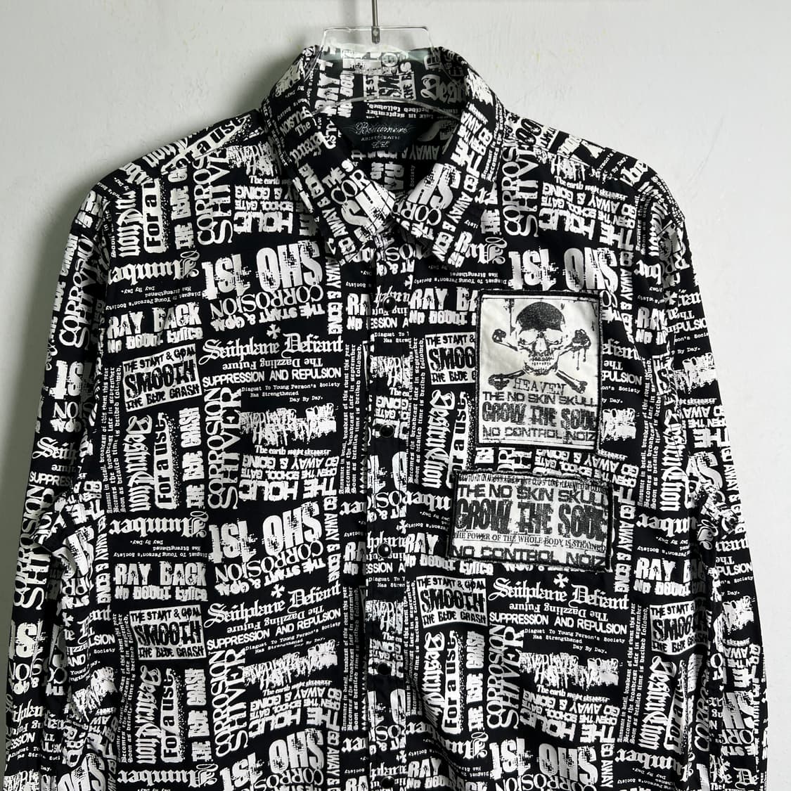 JPN VTG 빈티지 뉴스페이퍼 펑크 스컬 셔츠 XL 상품이미지4