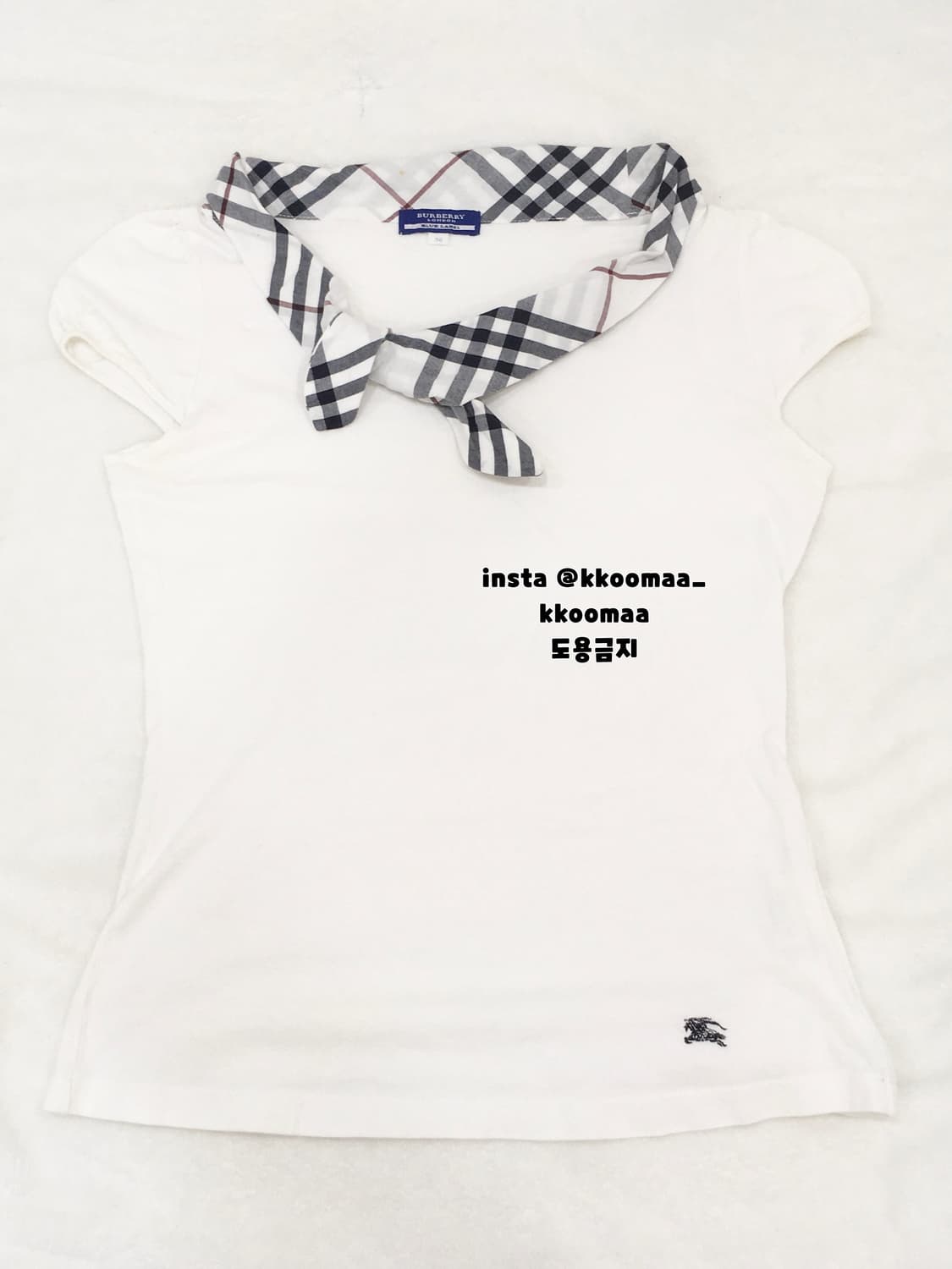 버버리 블루라벨 노바체크 리본 포인트 화이트 탑 반팔티 티셔츠 상품이미지1