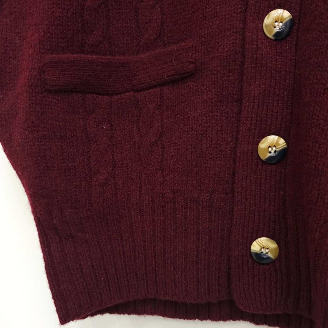 울 100% 버건디 꽈배기 니트 조끼 베스트 일본빈티지 상품이미지4