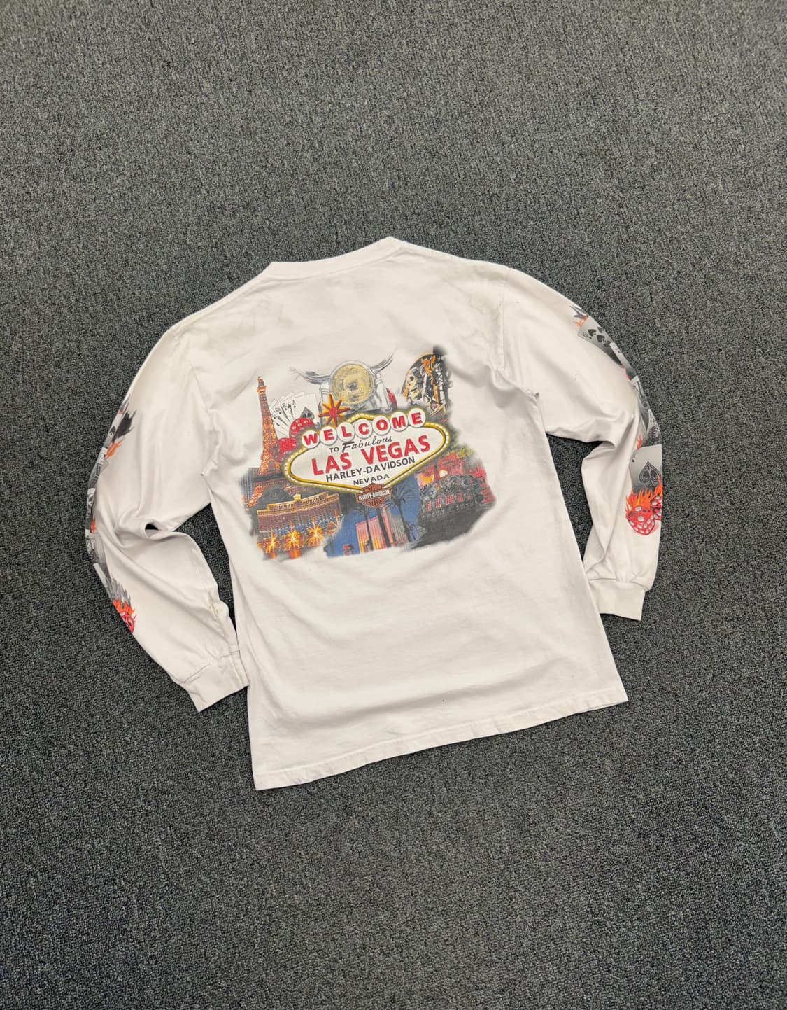 M)00’s할리데이비슨 빈티지 플레임 다이스 프린팅 화이트 롱슬리브(오염 상품이미지7