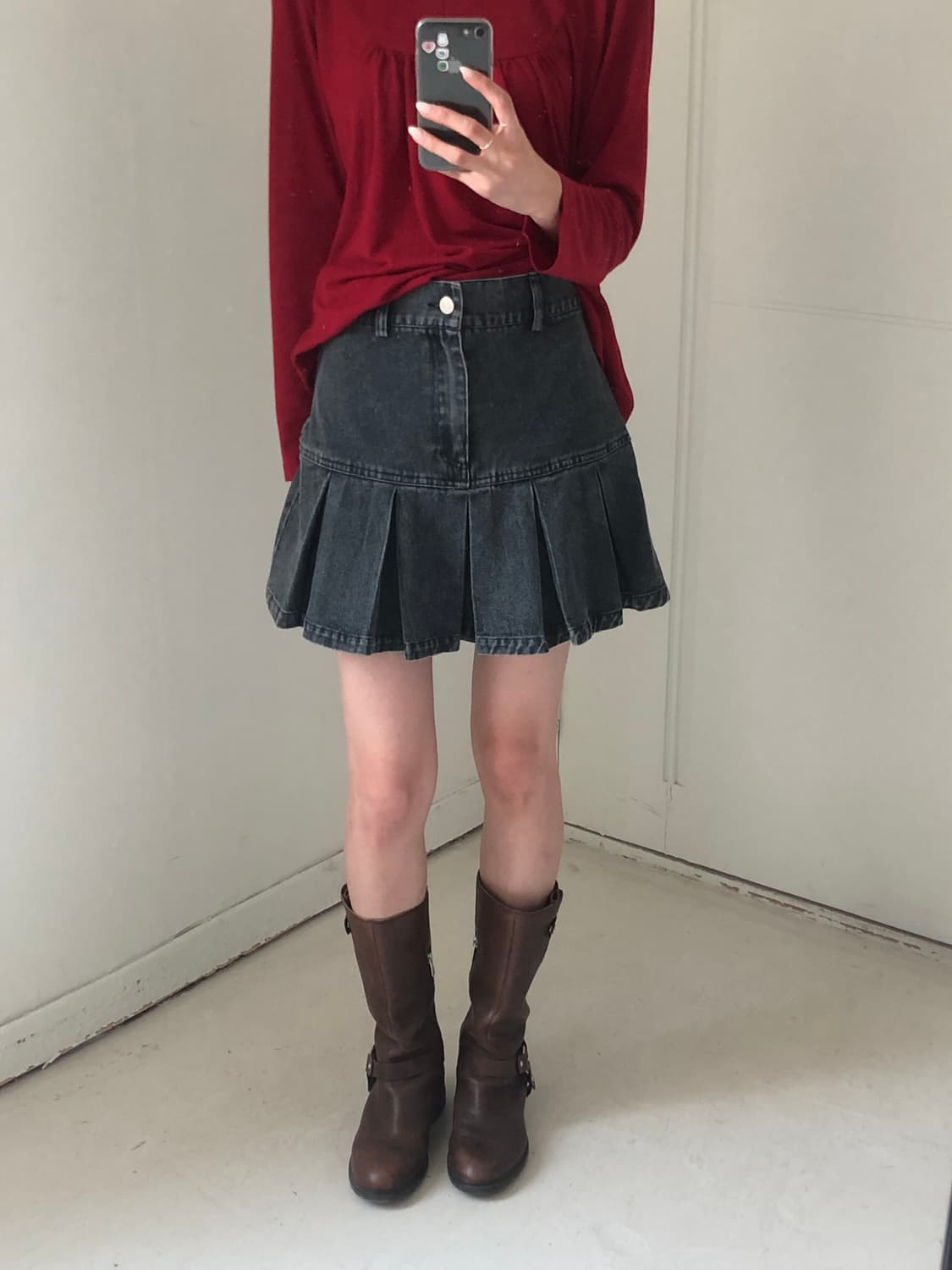 일본빈티지 데님 플리츠스커트 상품이미지1