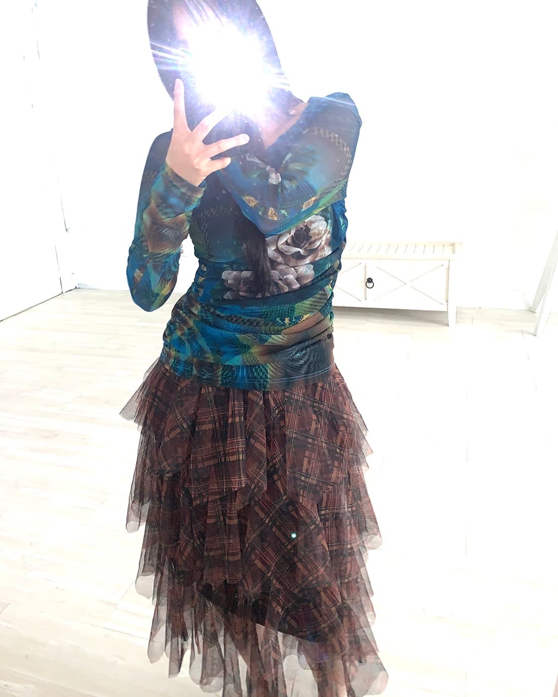 Brown Check Mesh Tiered Skirt 상품이미지5