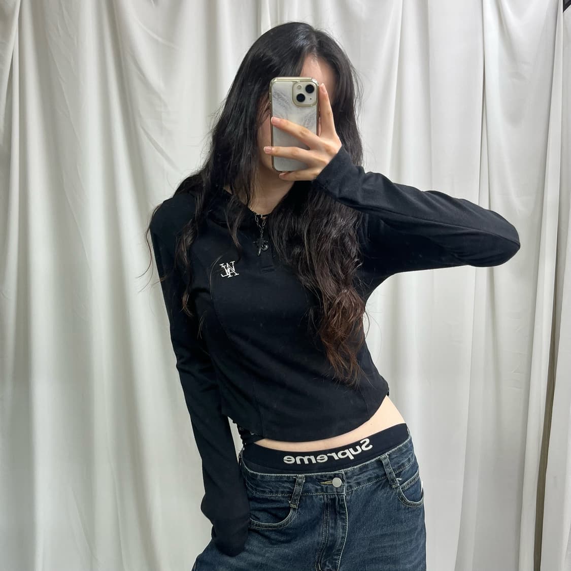 Wooalong black slim fit hoody 상품이미지1