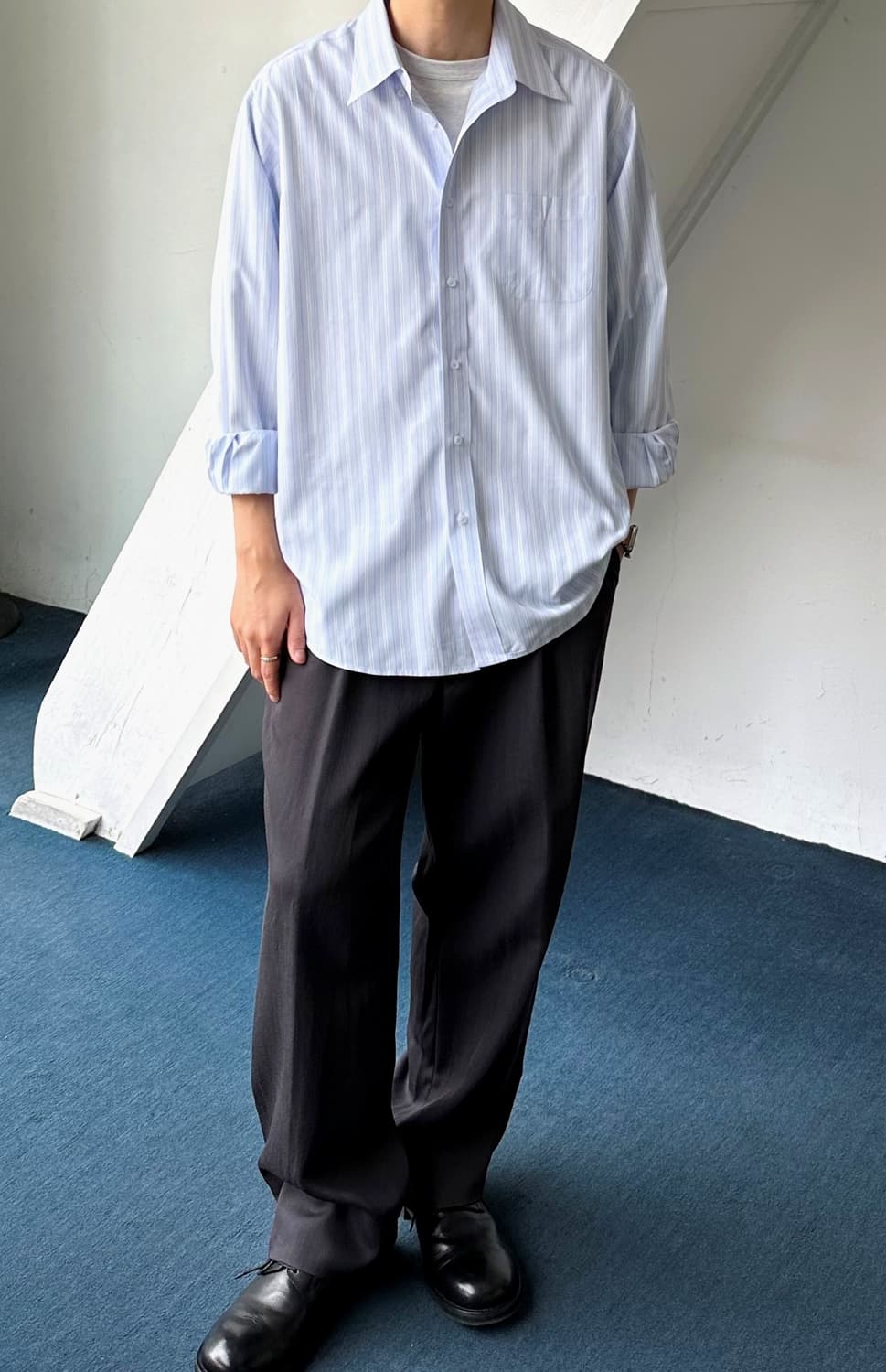 High count multi stripe B/D shirt 상품이미지7