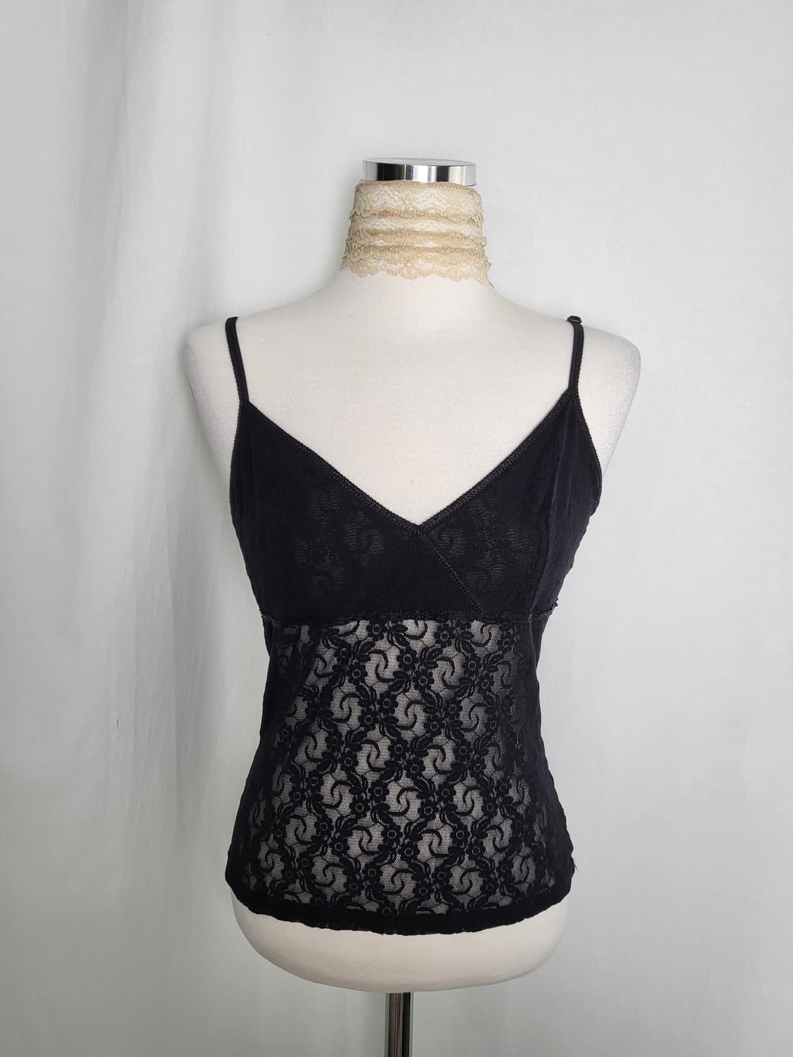 빈티지 블랙 시스루 레이스 뷔스티에 캐미솔 나시탑 상품이미지1