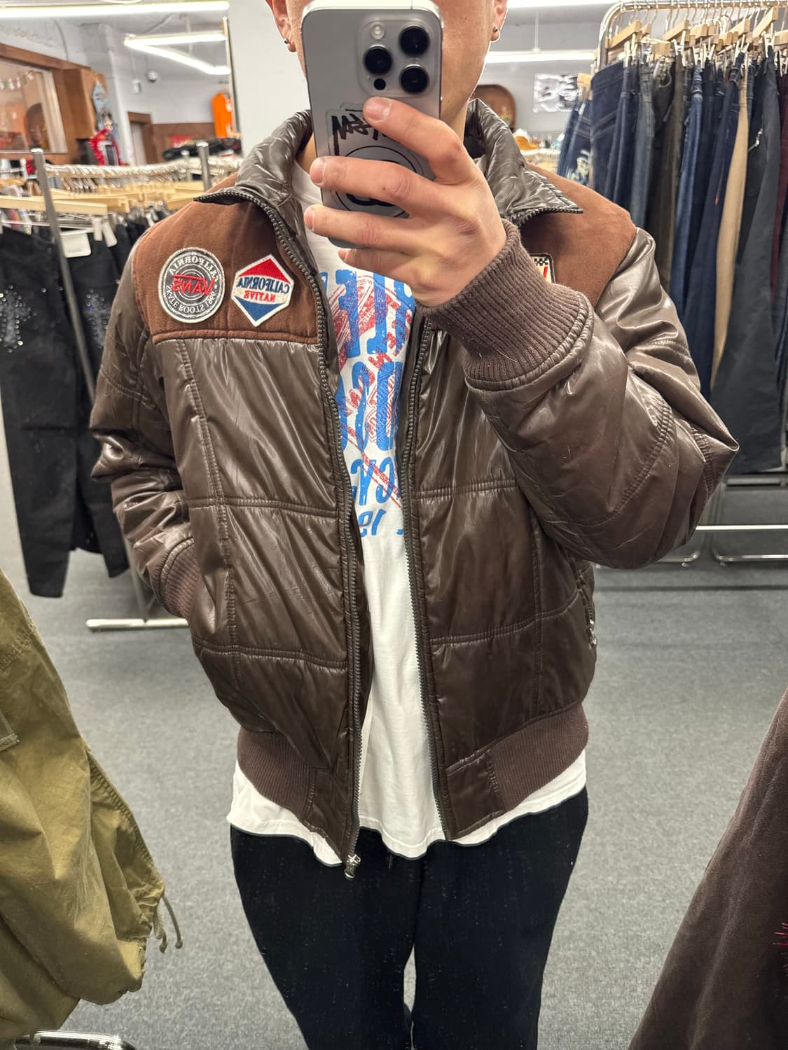 LL)반스 빈티지 패치 브라운 패딩 봄버 자켓(수선) 상품이미지1