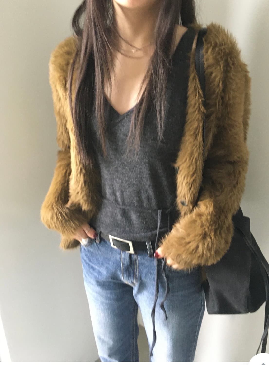 유어즈 yours 루즈핏 태니 퍼 가디건 상품이미지7