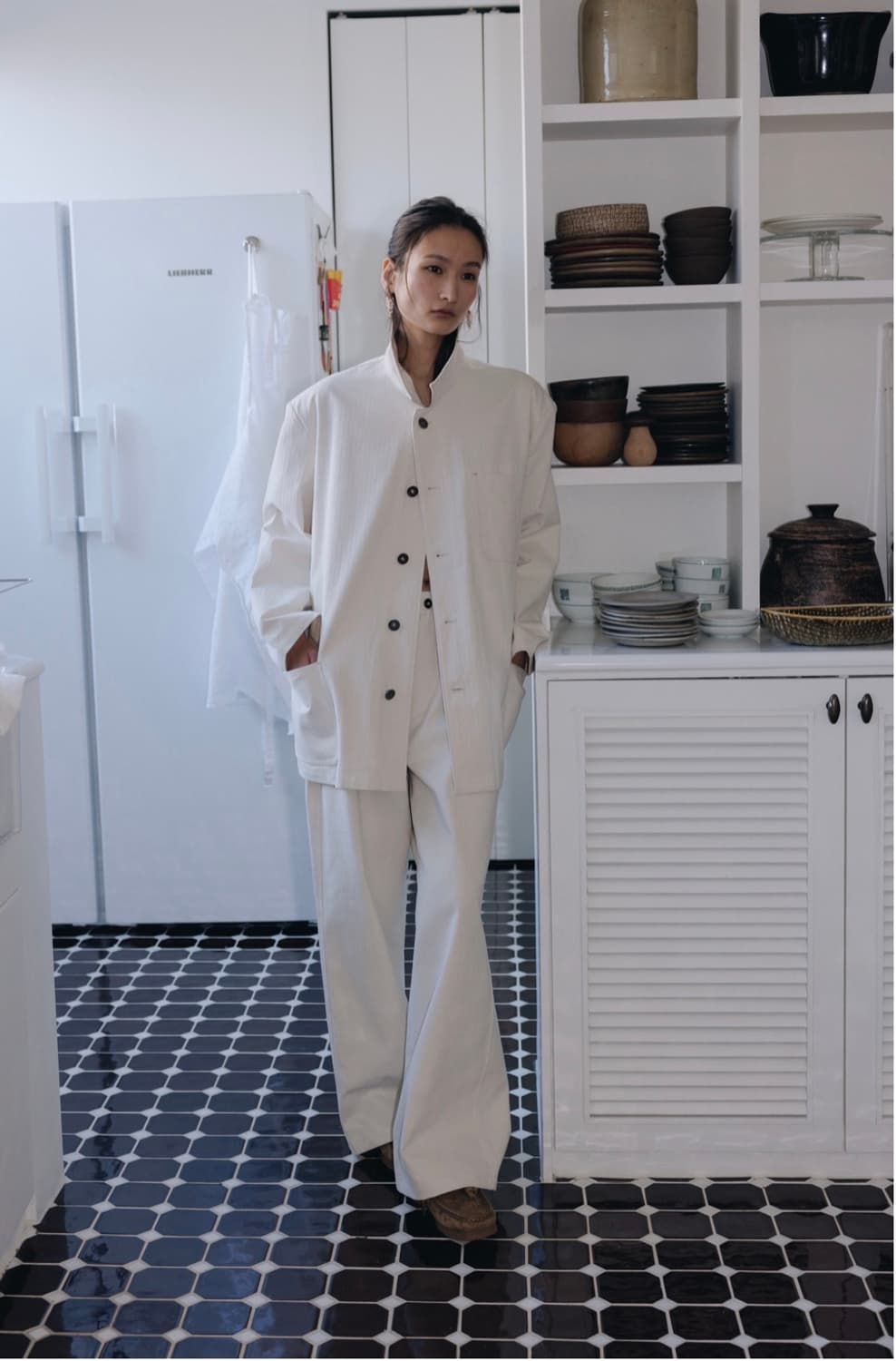 새상품)파르벵 farven 헤링본 워크 자켓+팬츠 M 세트 아이보리 상품이미지10