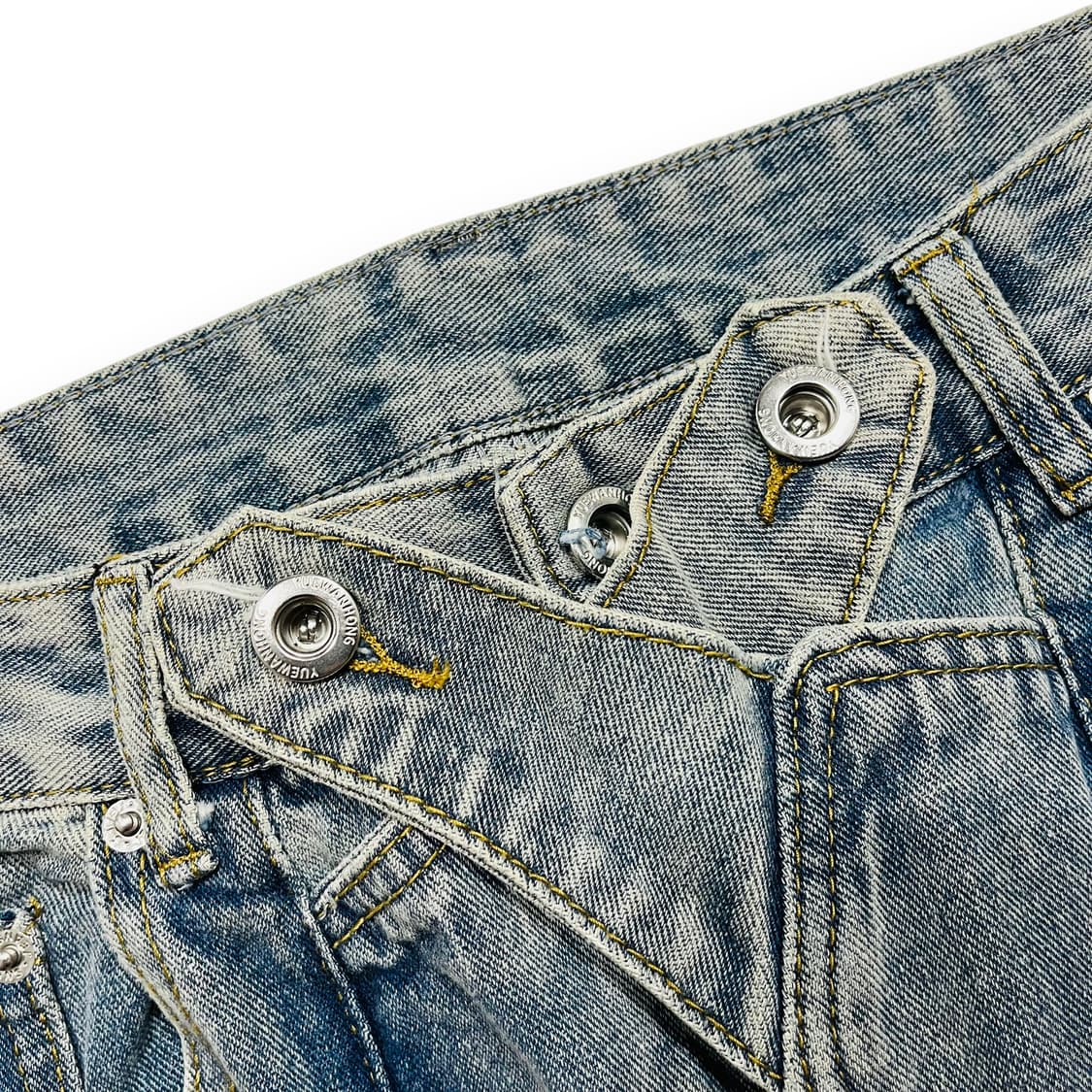 Spliced 크로스 레이어드 워싱 유니크 데님 팬츠 상품이미지5