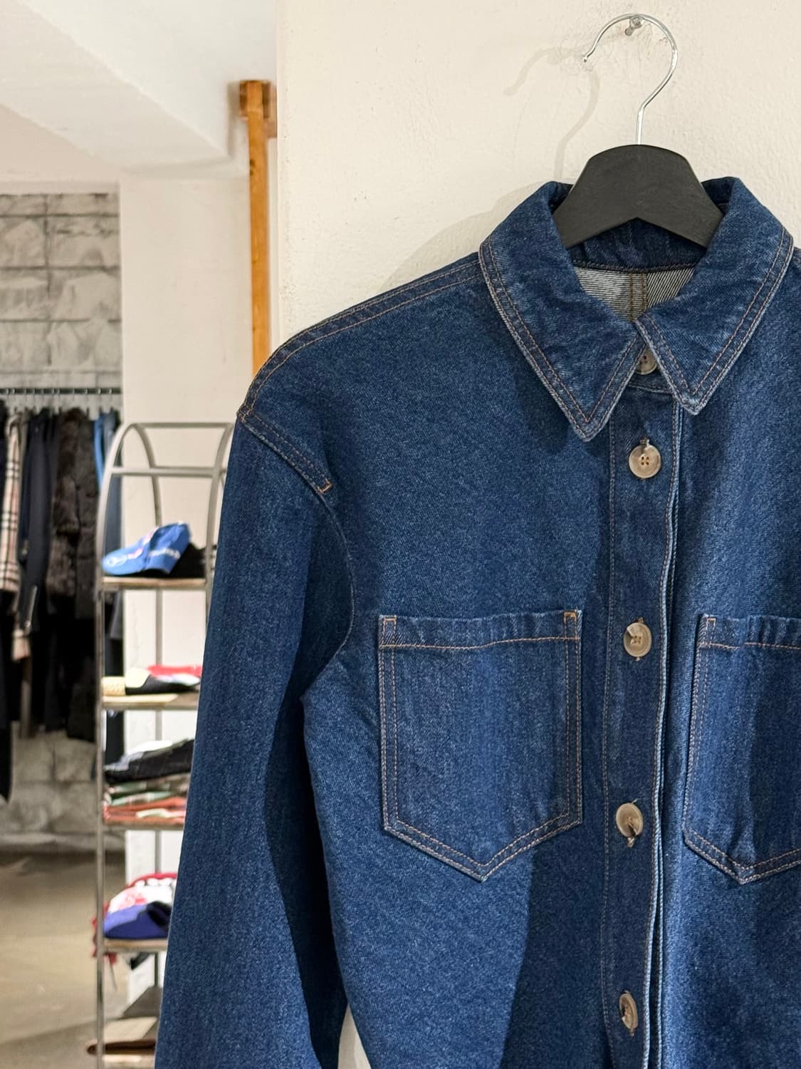 나누슈카 중청 데님 투 포켓 셔츠 원피스 상품이미지2