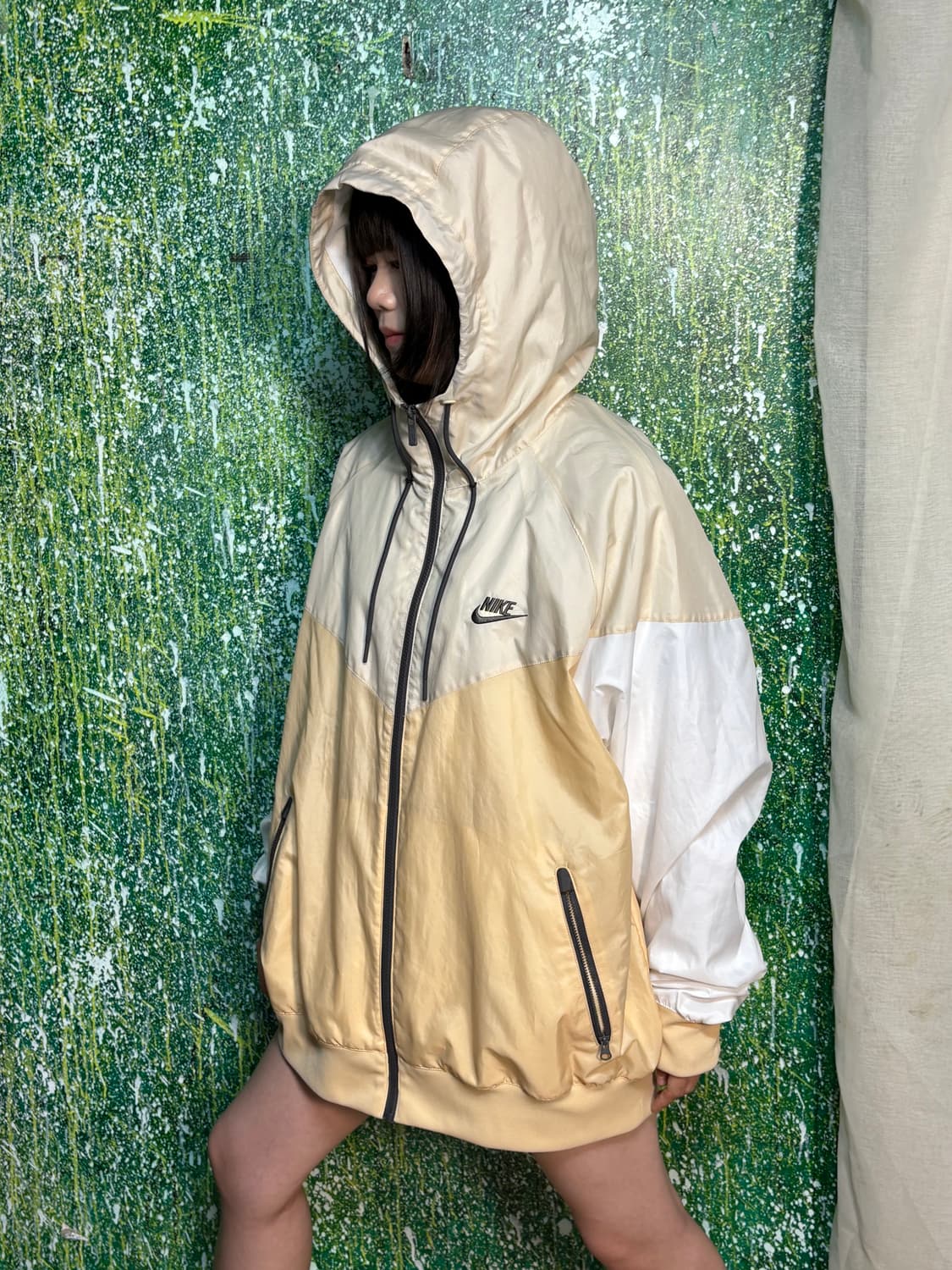 나이키 윈드러너 베이지 화이트 배색 후드 바람막이 XXL 상품이미지2