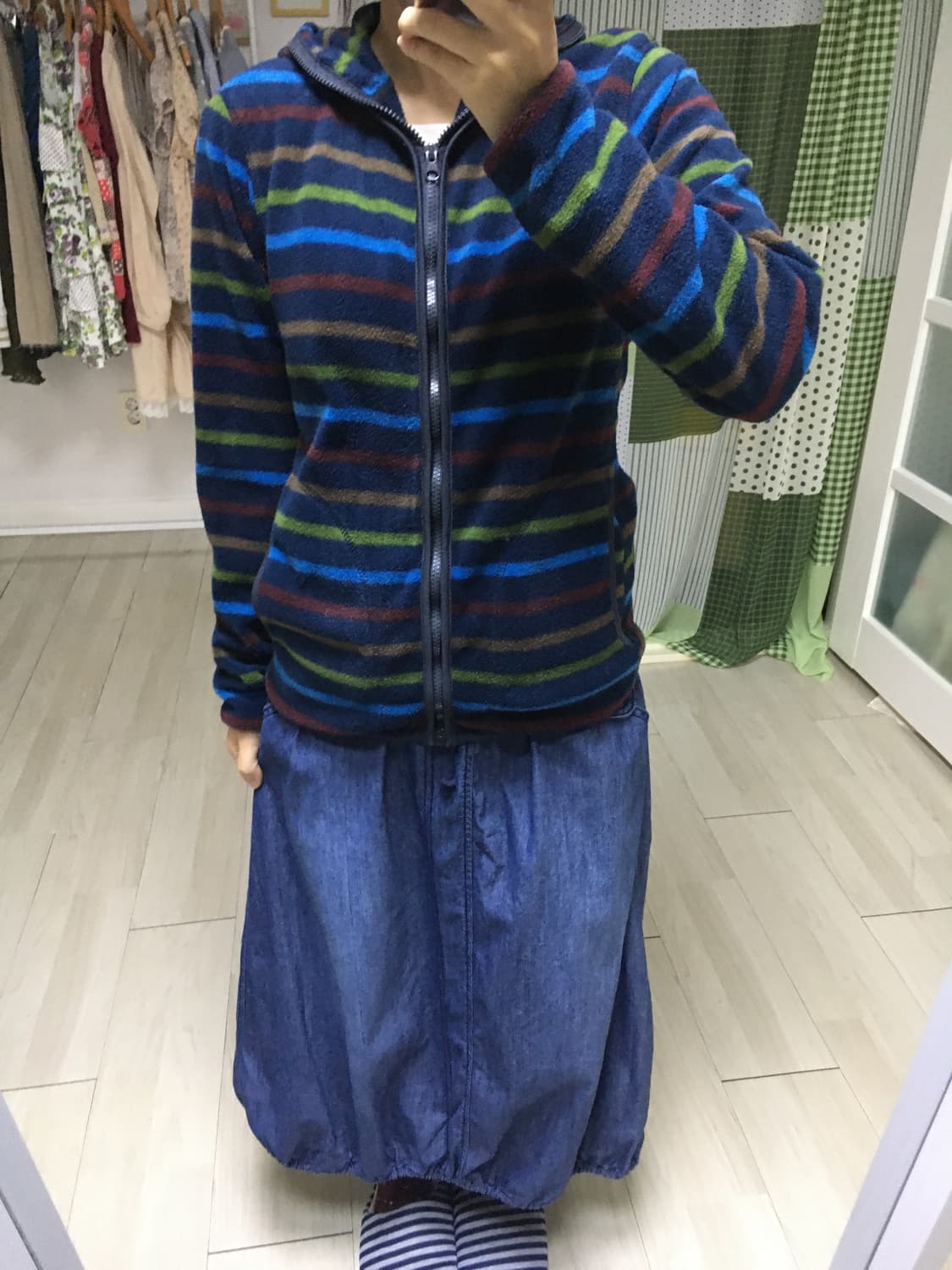 네이비 스트라이프 플리스 후드집업 상품이미지9