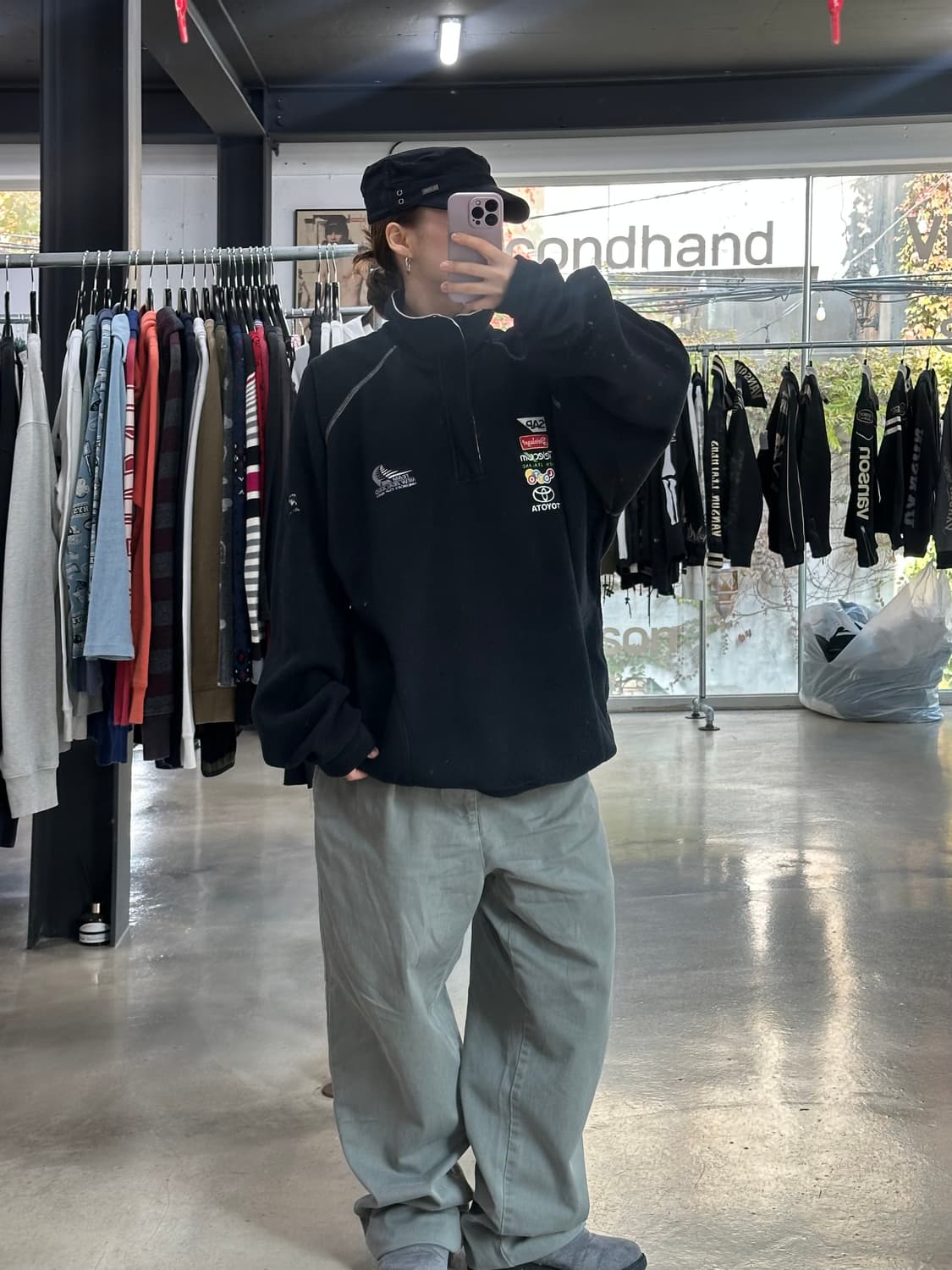 라인세븐 반집업 자수 스티치 플리스 상품이미지4