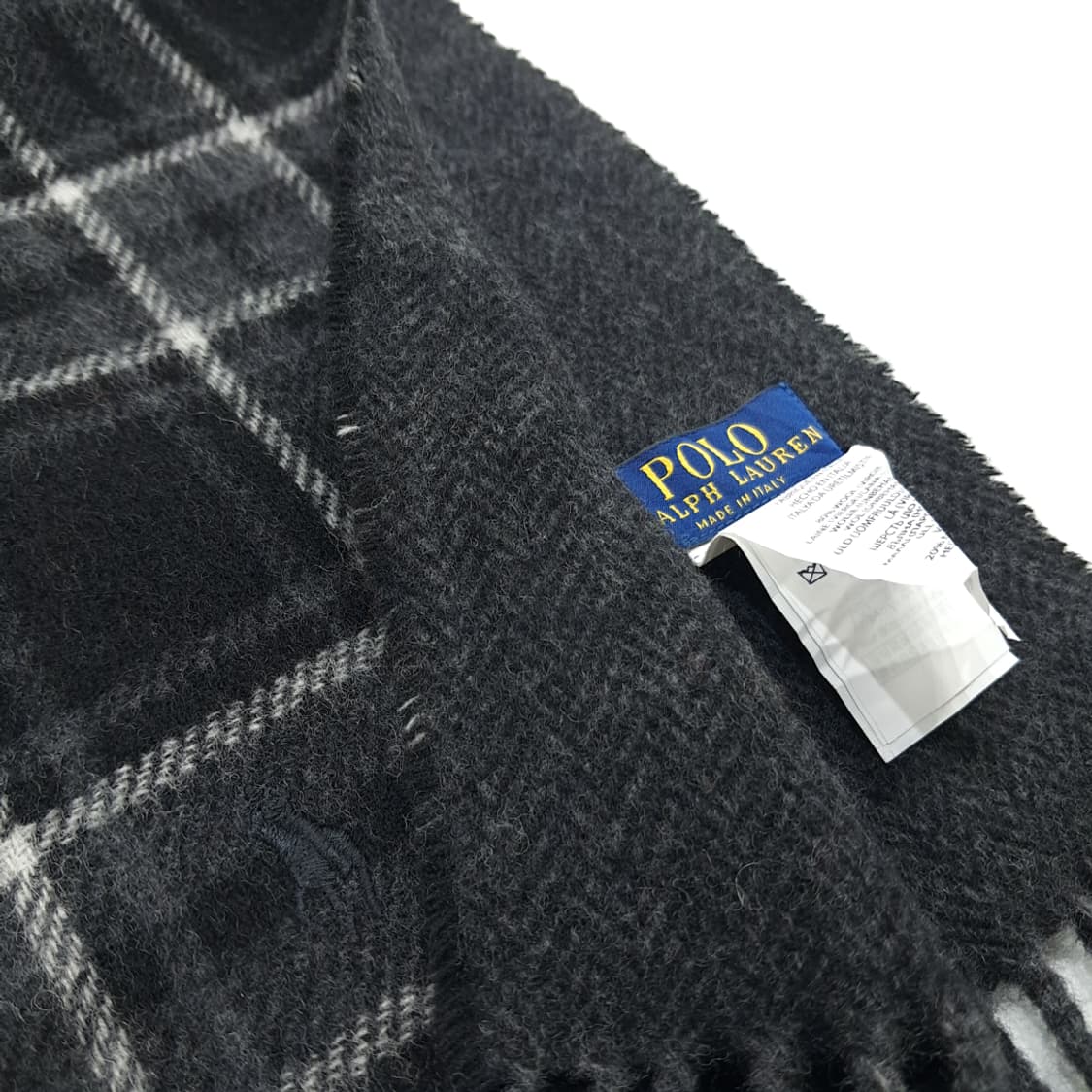 MX222 폴로 랄프로렌 블랙 타탄체크 헤링본 버진울 양면 목도리 머플러 상품이미지4