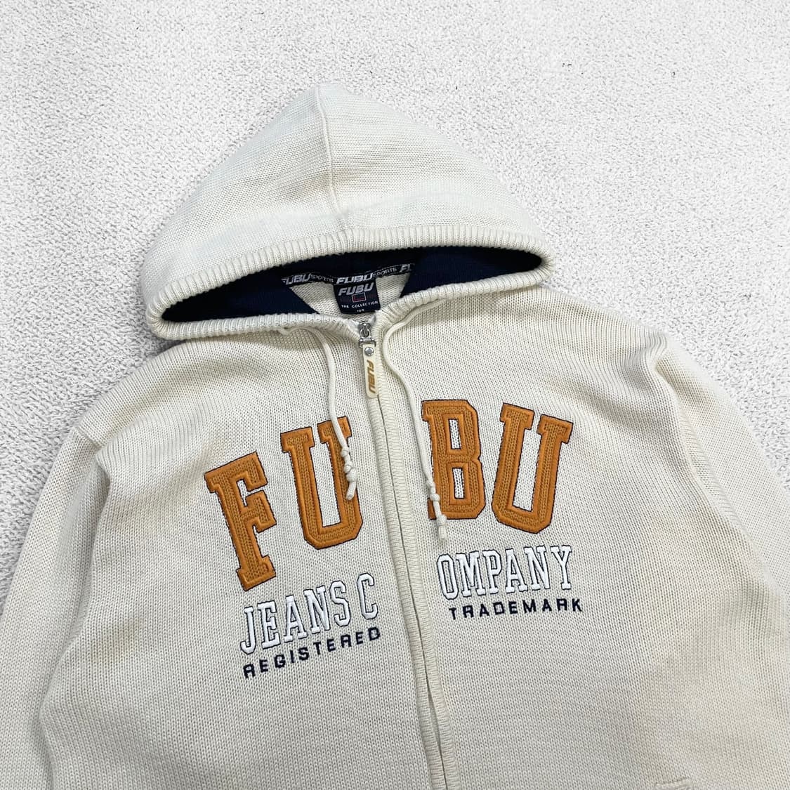 후부 Fubu 90s 스펠 로고 니트 후드 집업 아이보리 상품이미지2