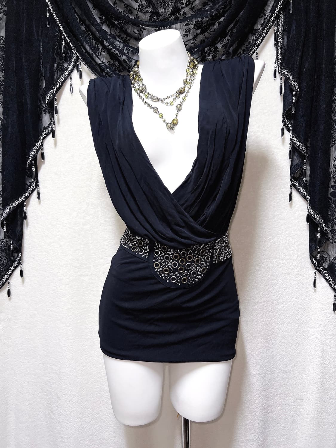 오네갸루 로맨틱고딕 고스펑크 스터드 펀칭 드레이프 드레스 원피스 헤이세이 상품이미지2