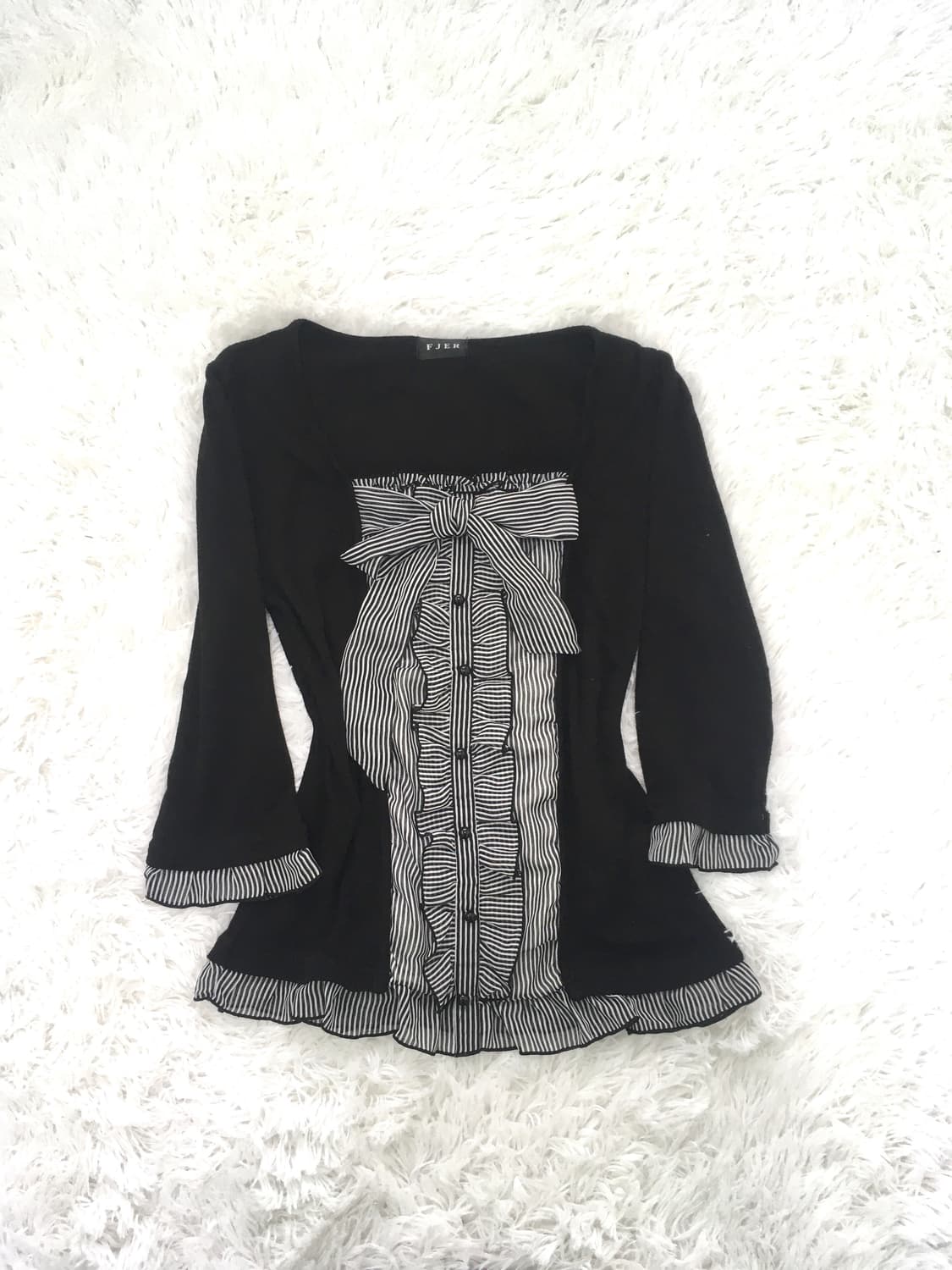 일본빈티지 로걀 러플 리본 블라우스 상품이미지1