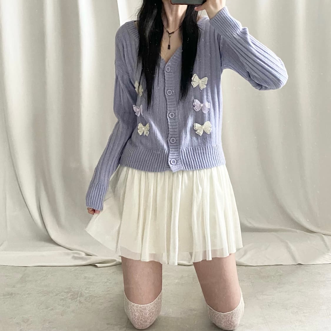 light purple ribbon cardigan 상품이미지2