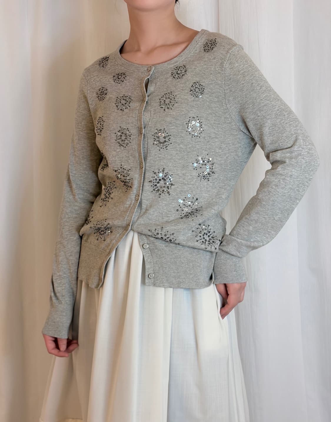 Sequin Detail Cardigan - Melange Grey 상품이미지3