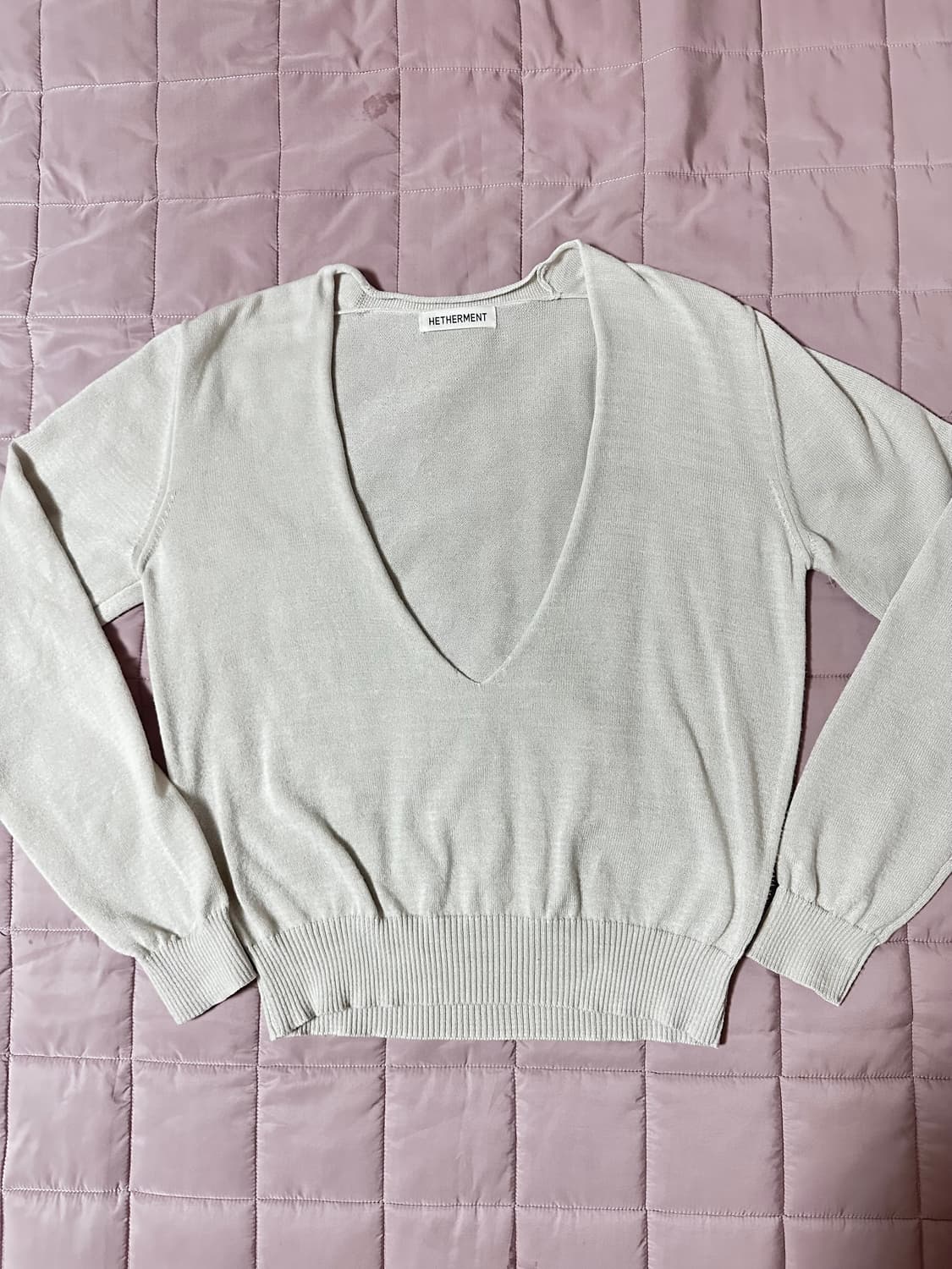 헤더먼트 v neck layered knit(soy milk) 상품이미지5