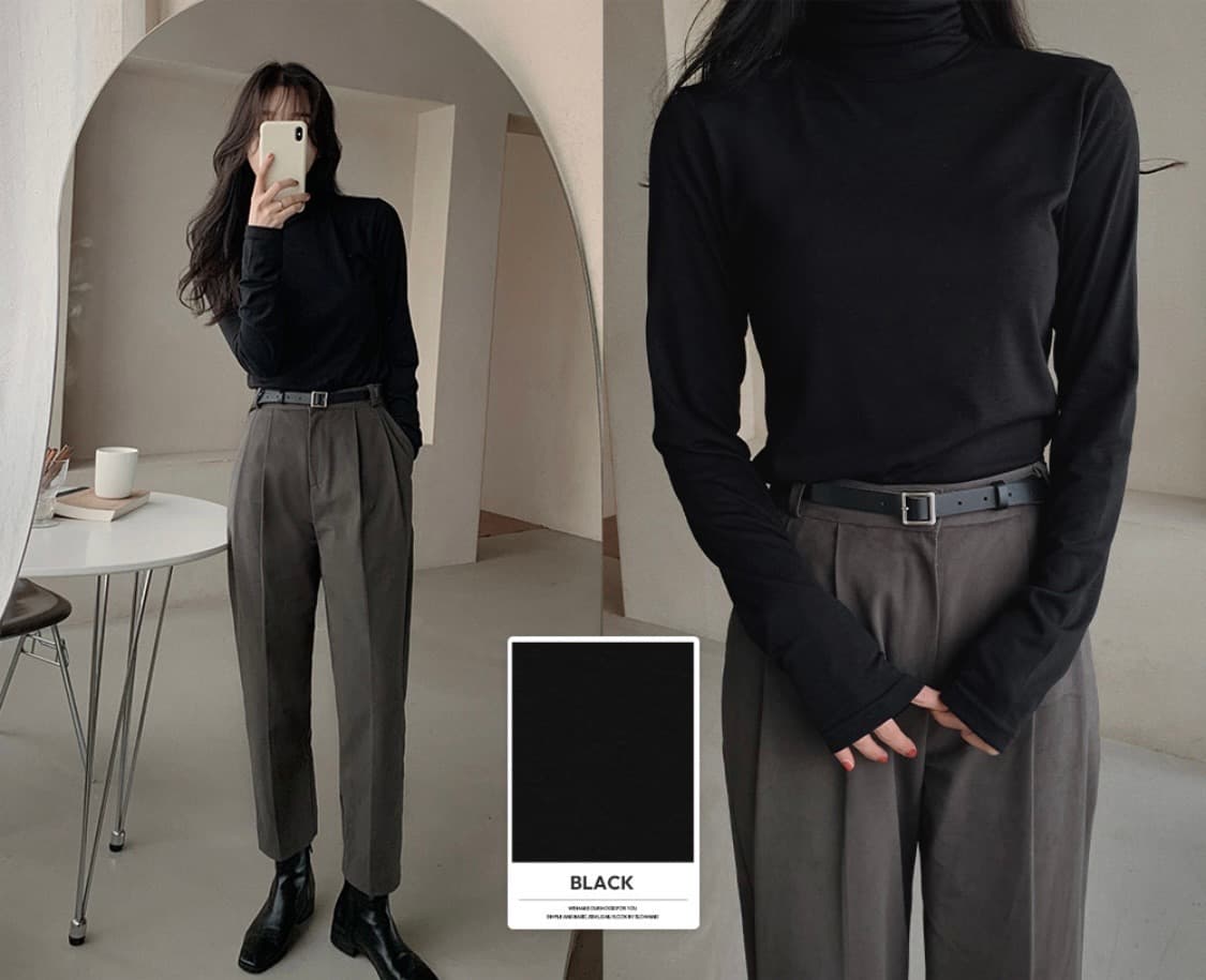 (미개봉, 새상품, 1+1) 슬로우앤드 쫀쫀기모 터틀넥 티셔츠 목폴라 상품이미지3