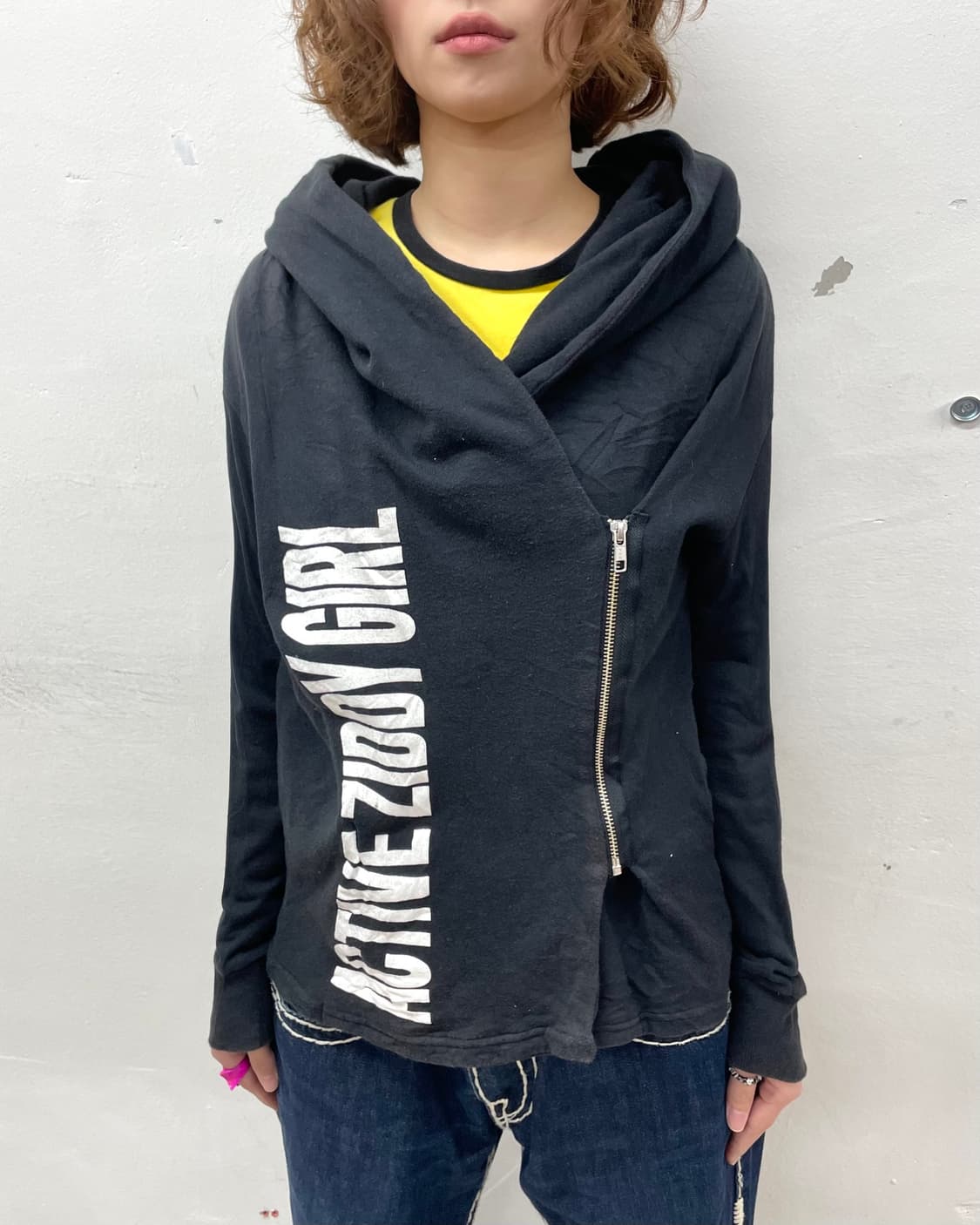 ziddy girl asymmetric black hoodie 상품이미지5