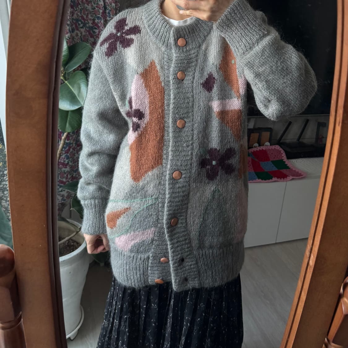 그레이 플라워패턴 빈티지 니트가디건 퀄좋아요 상품이미지4