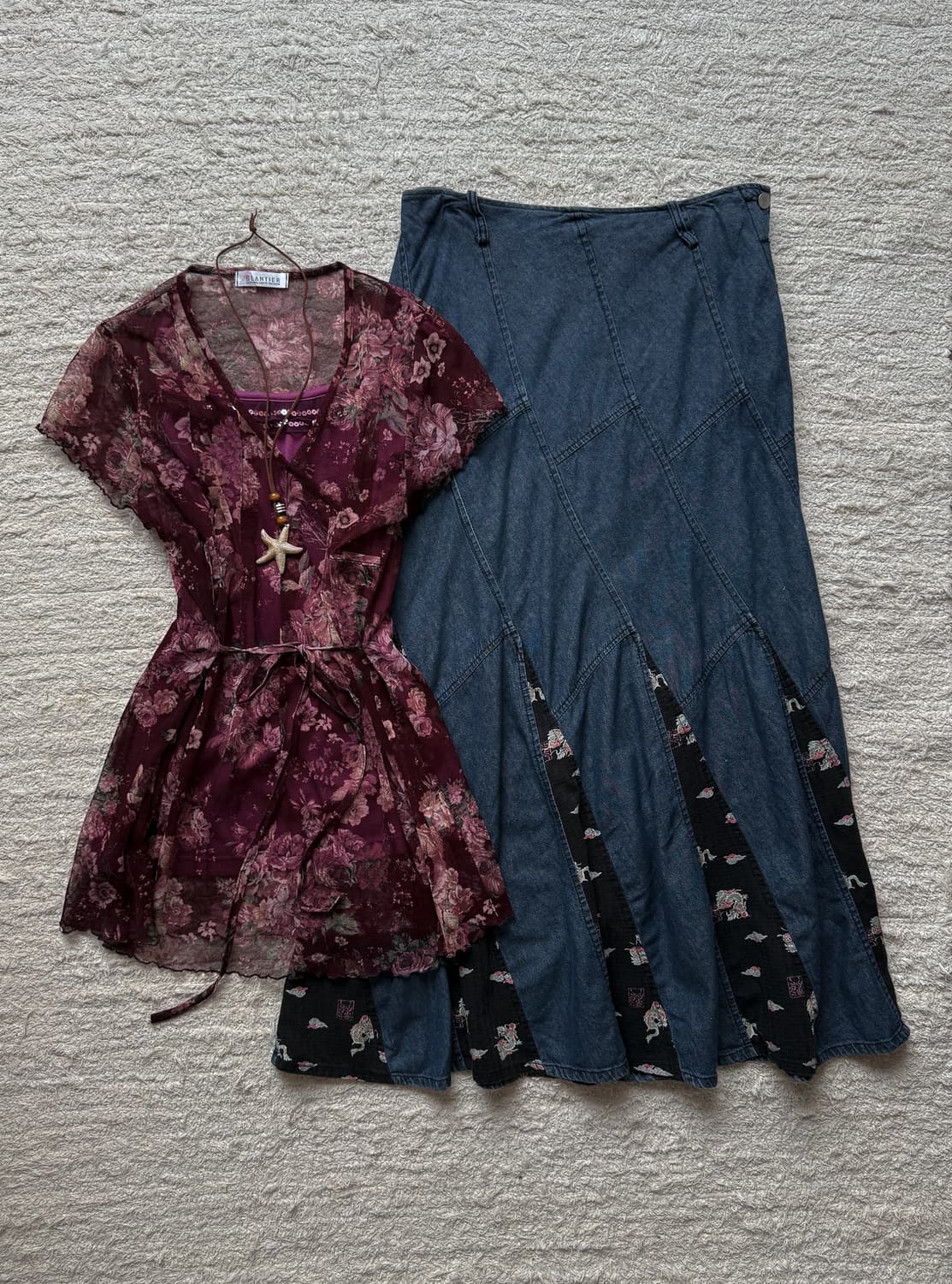 Stitched Oriental Patch Denim Skirt 0405 상품이미지1