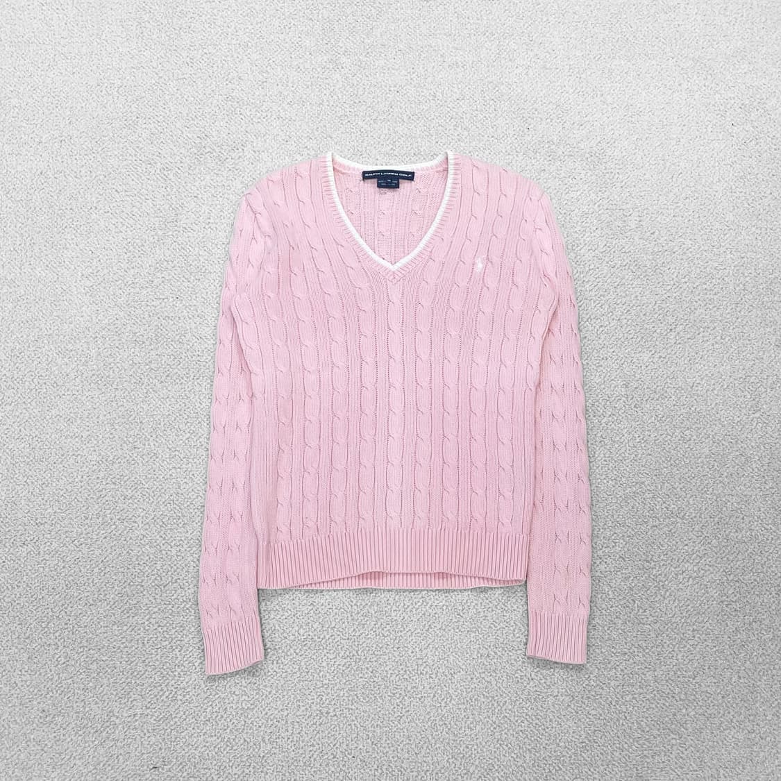 폴로 랄프로렌 우먼스 케이블 브이넥 니트 핑크 상품이미지2