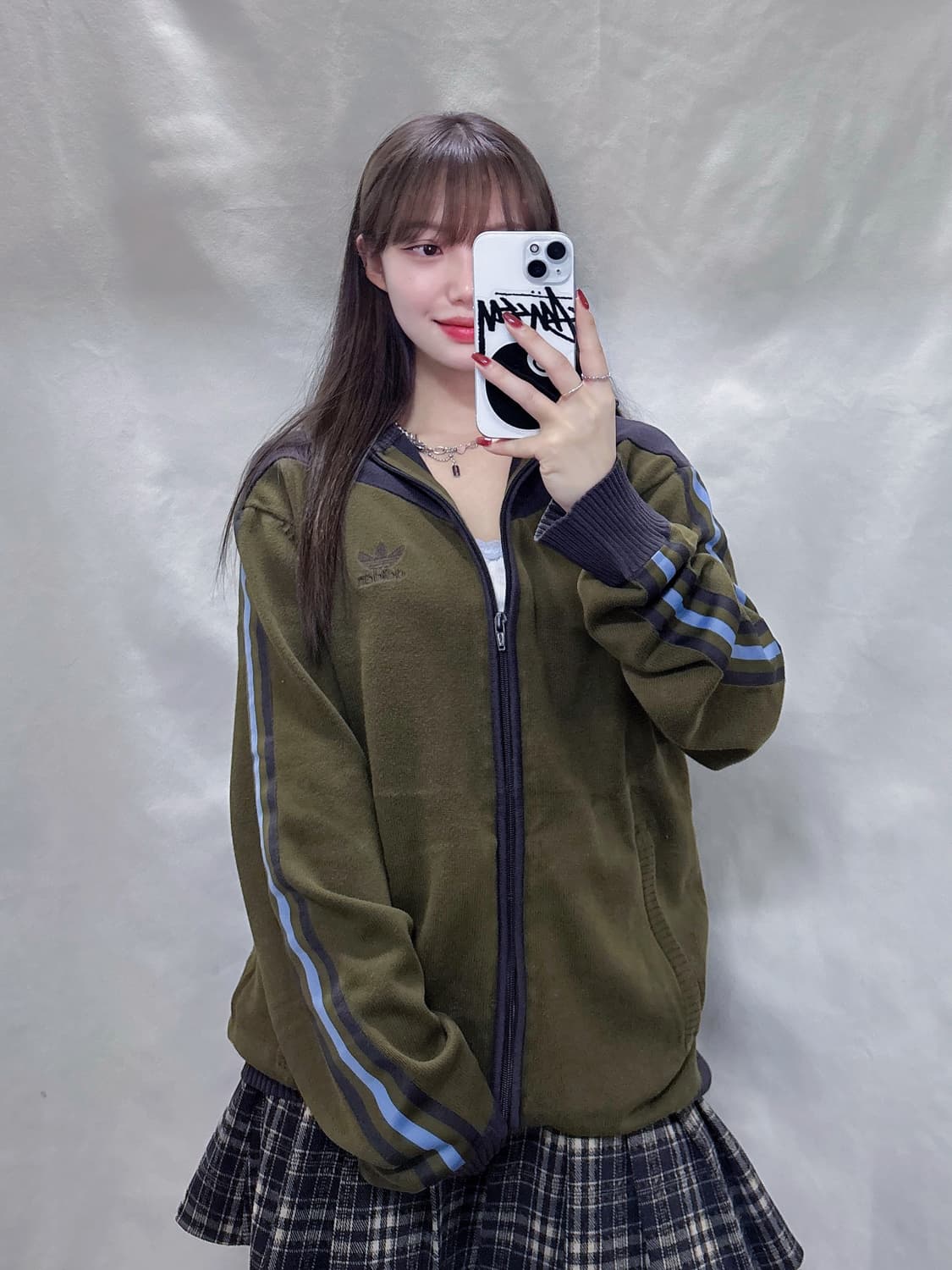 아디다스 카키 삼선 니트집업  상품이미지2