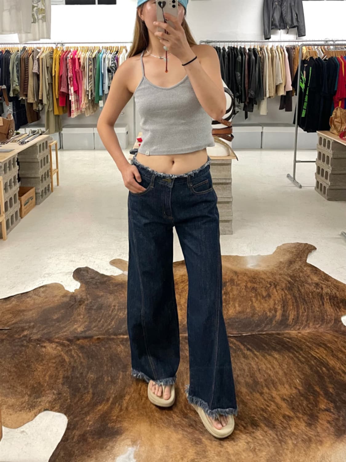 BEAMS cut-off wide denim pants 빔즈 컷오프 데님 상품이미지1