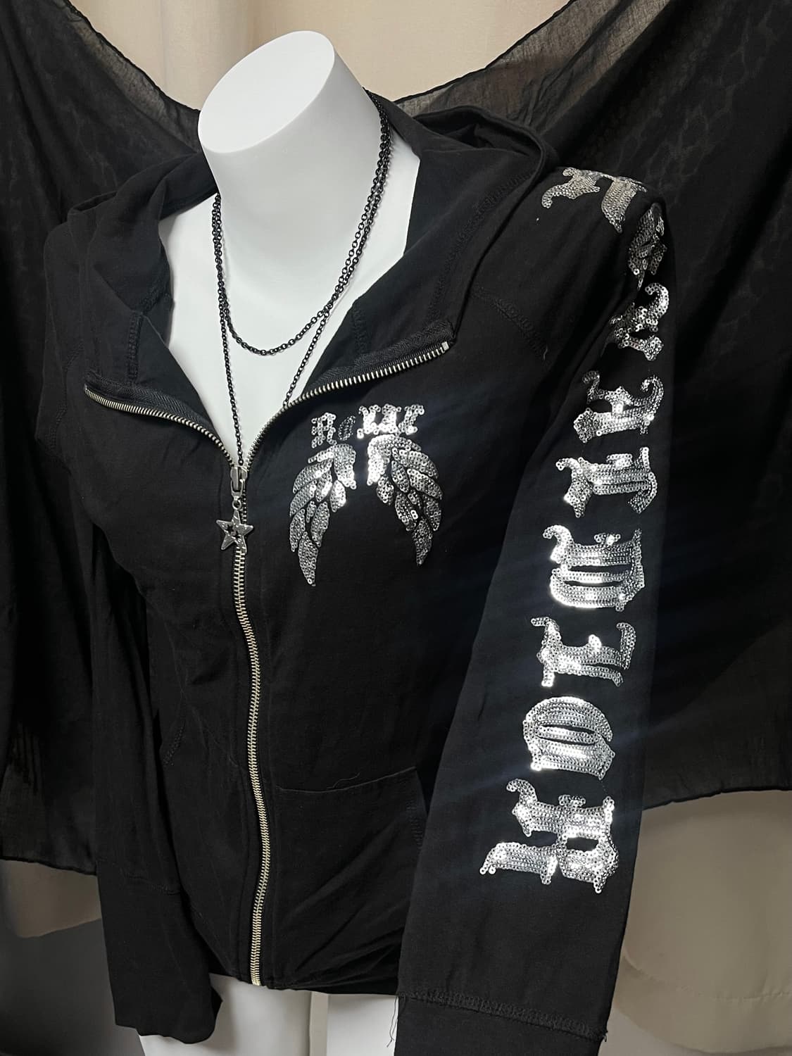 Punk wings lettering hooded zip-up M 상품이미지3