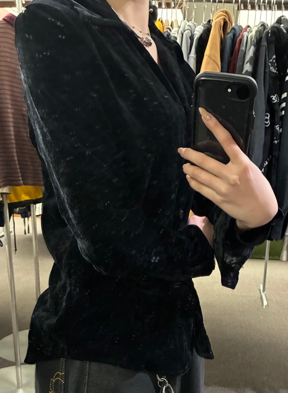 OS)재패니즈 빈티지 여성 블랙 벨벳 셔츠 상품이미지2