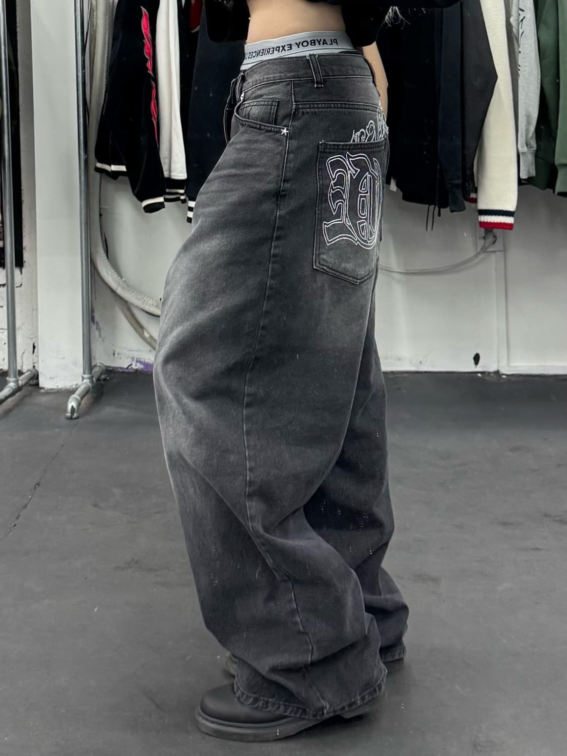 VTG 자수 디테일 와이드 데님팬츠 상품이미지6